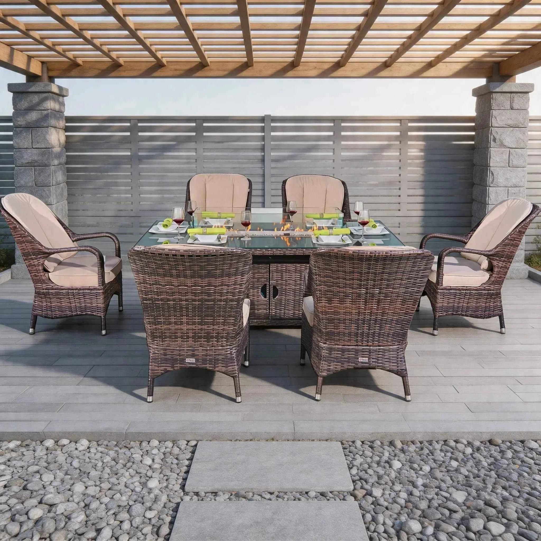 Parma 6-Seater Outdoor Fire Pit Dining Set – Rectangle Fire Pit Table (PAG-1106R)
