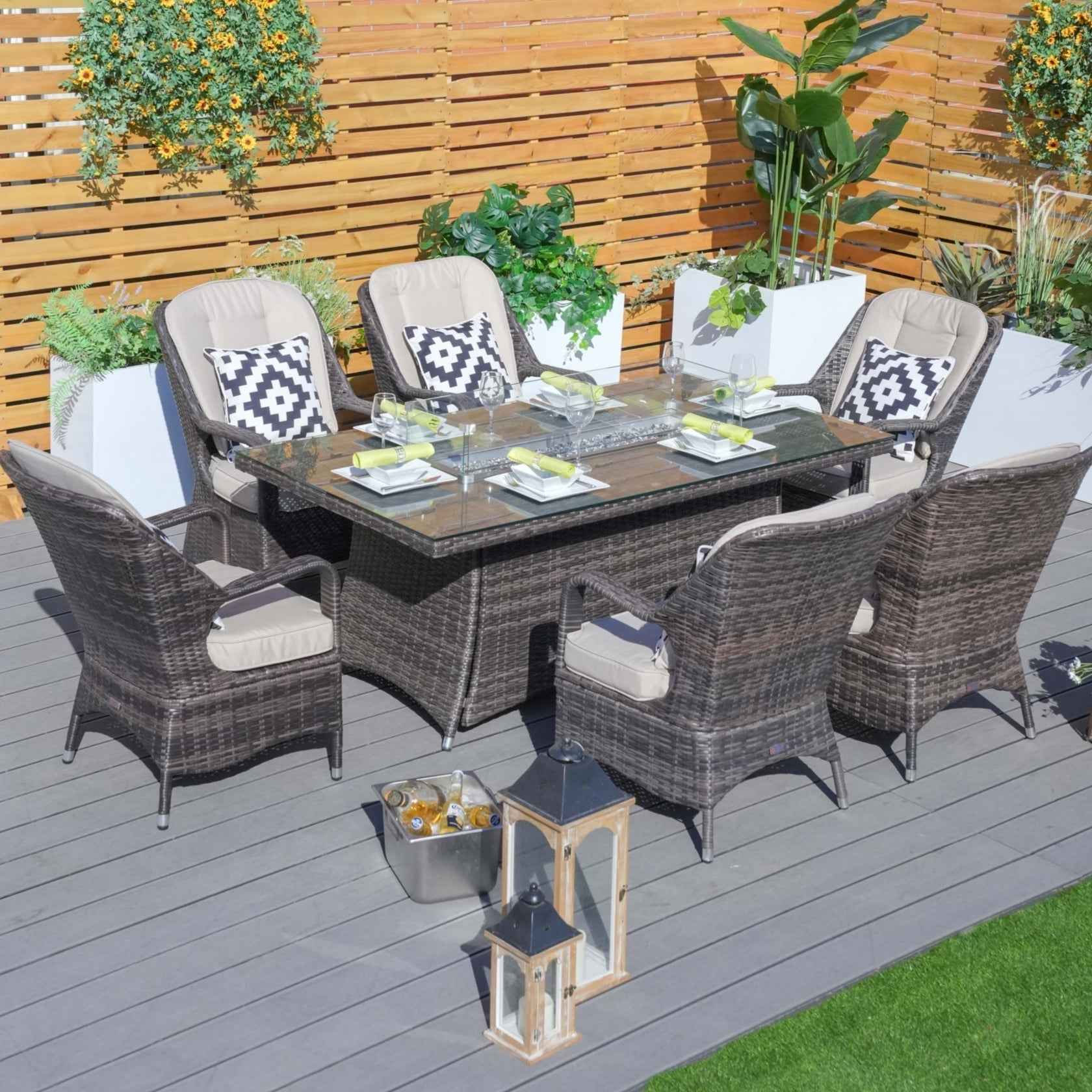 Parma 6-Seater Outdoor Fire Pit Dining Set – Rectangle Fire Pit Table (PAG-1106R)