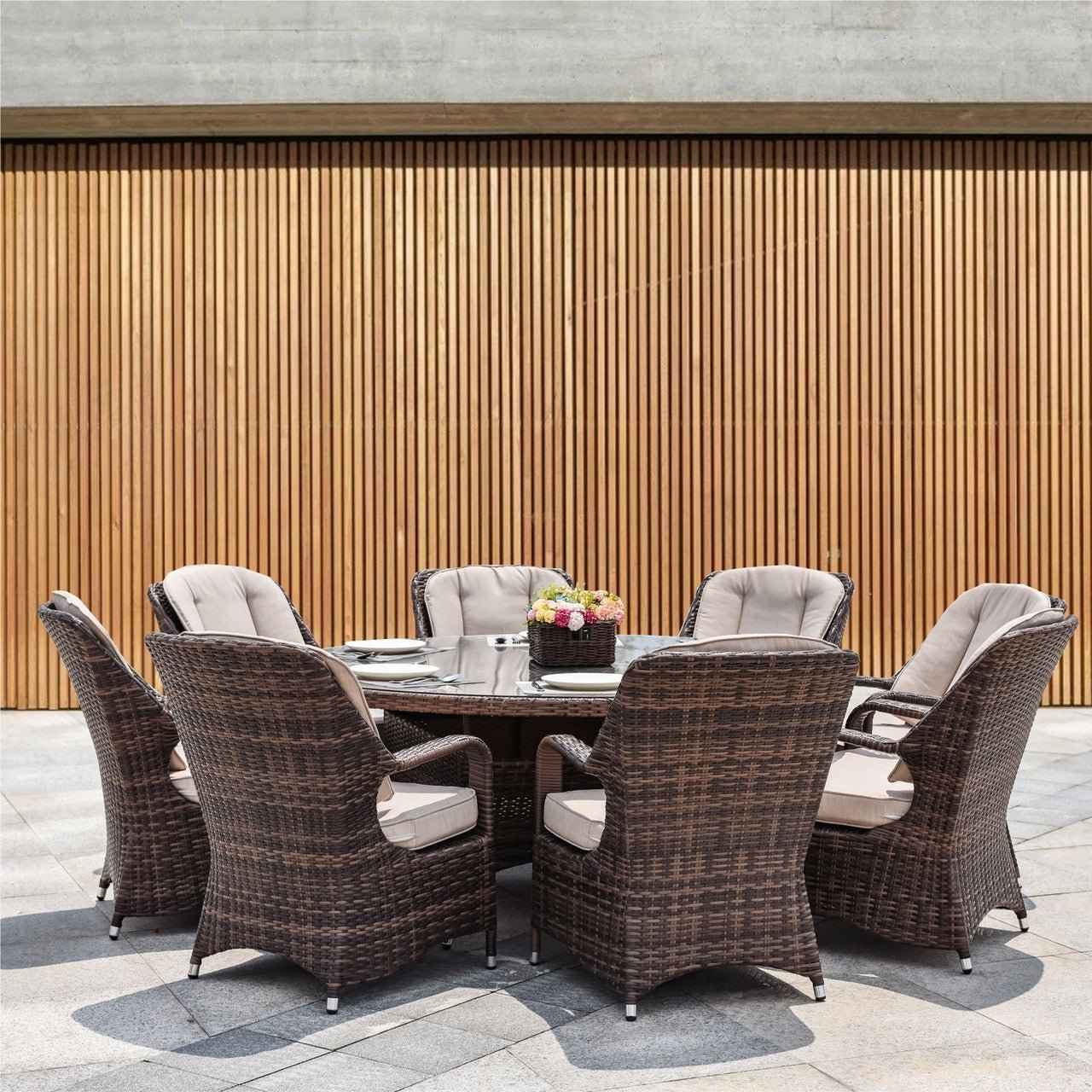 Parma 8-Seat Outdoor Dining Set with Round Dining Table (PAD-1714+009)