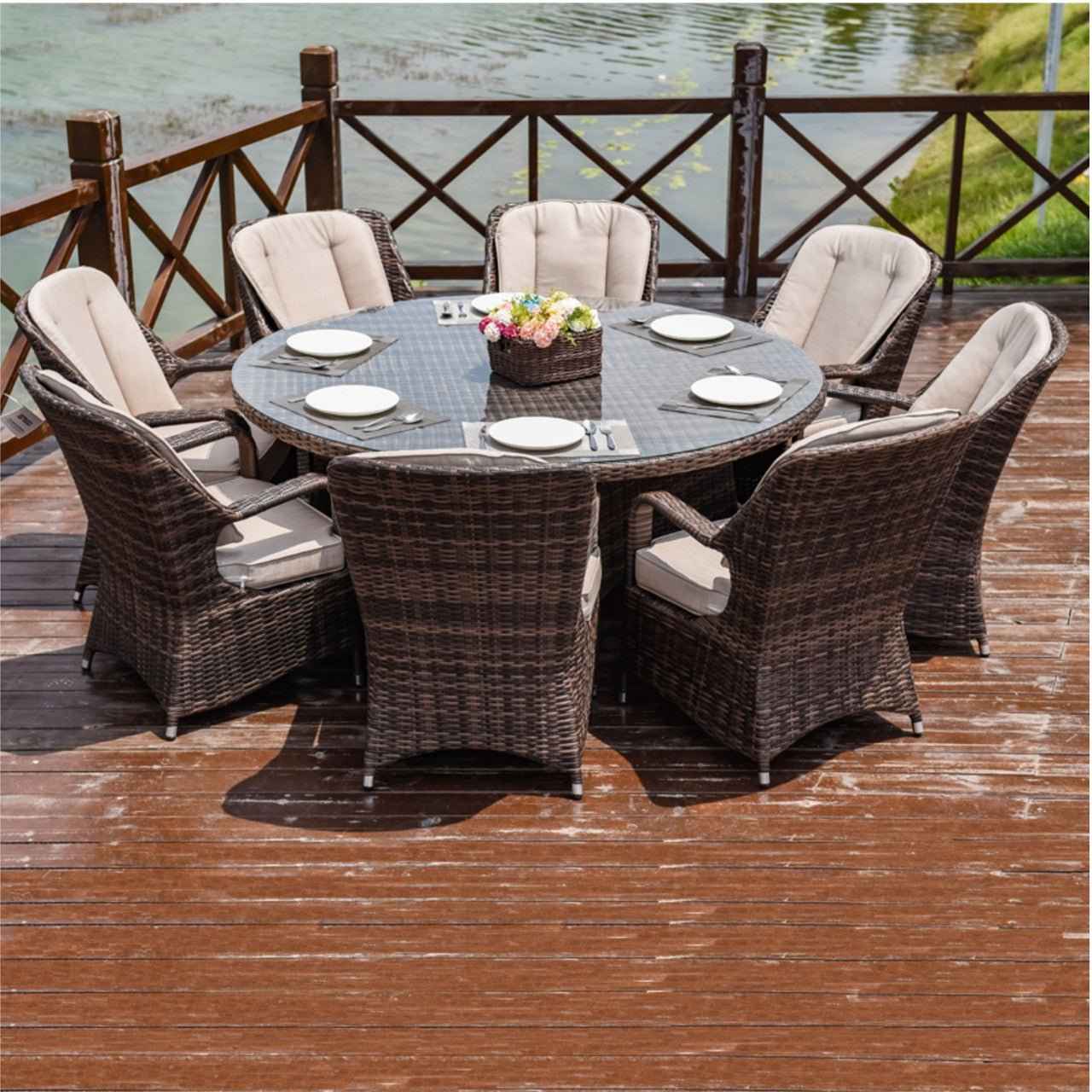 Parma 8-Seat Outdoor Dining Set with Round Dining Table (PAD-1714+009)