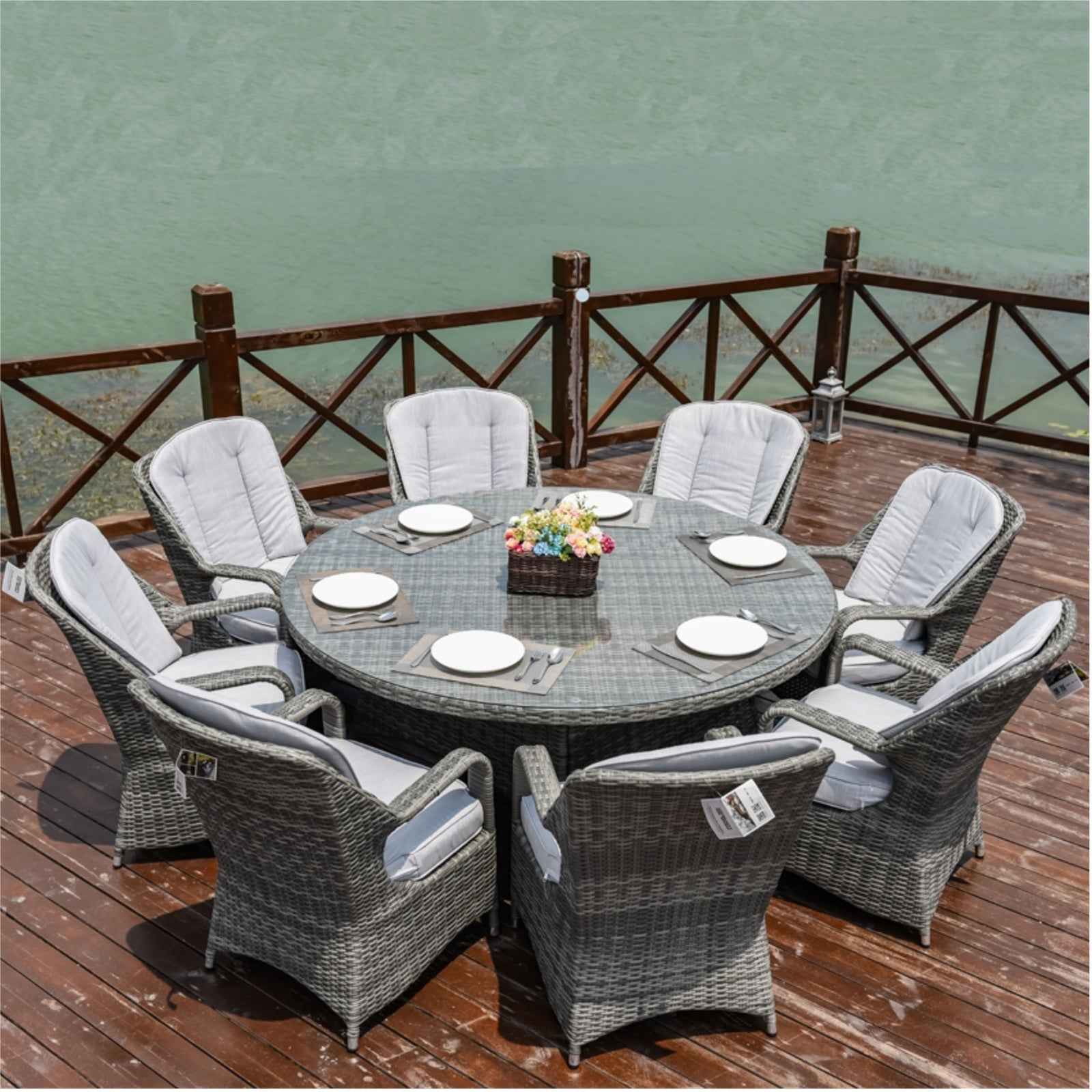 Parma 8-Seat Outdoor Dining Set with Round Dining Table (PAD-1714+009)