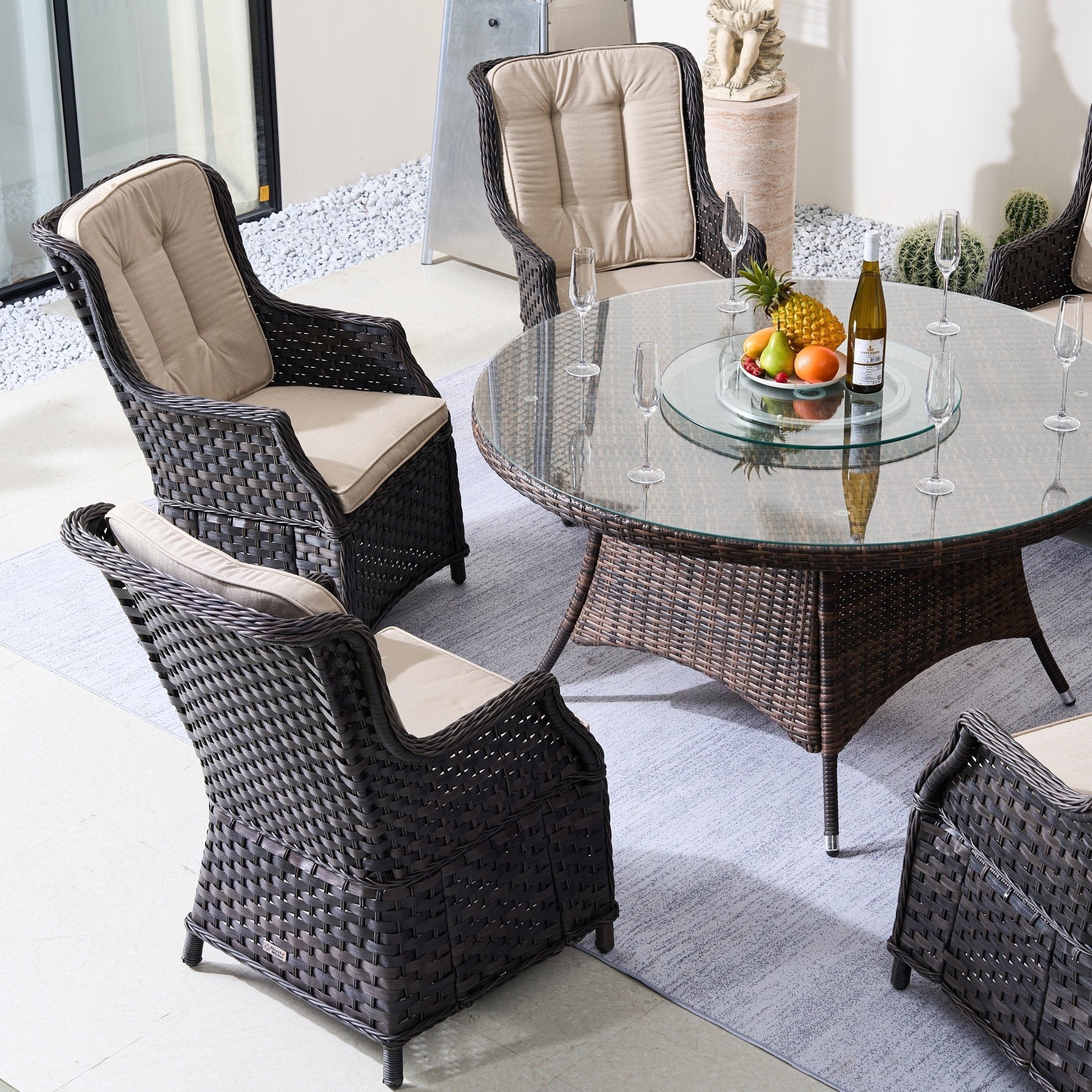 Ravenna 6 - Seater Outdoor Dining Set – Round Dining Table with Glass Turntable (PAD - 1711+010) - Direct Wicker