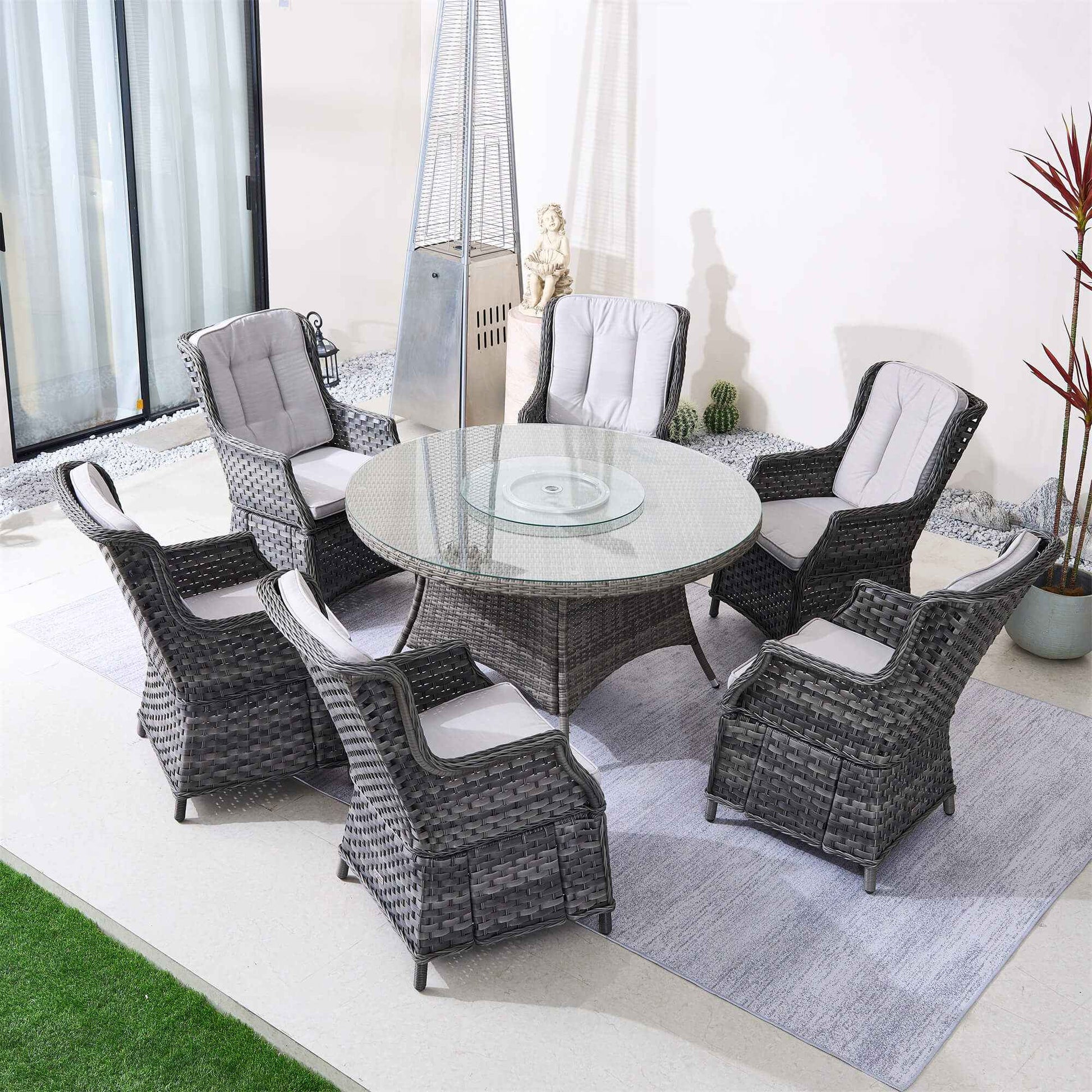 Ravenna 6-Seat Outdoor Dining Set - Round Dining Table with Glass Turntable (PAD-1711+010)