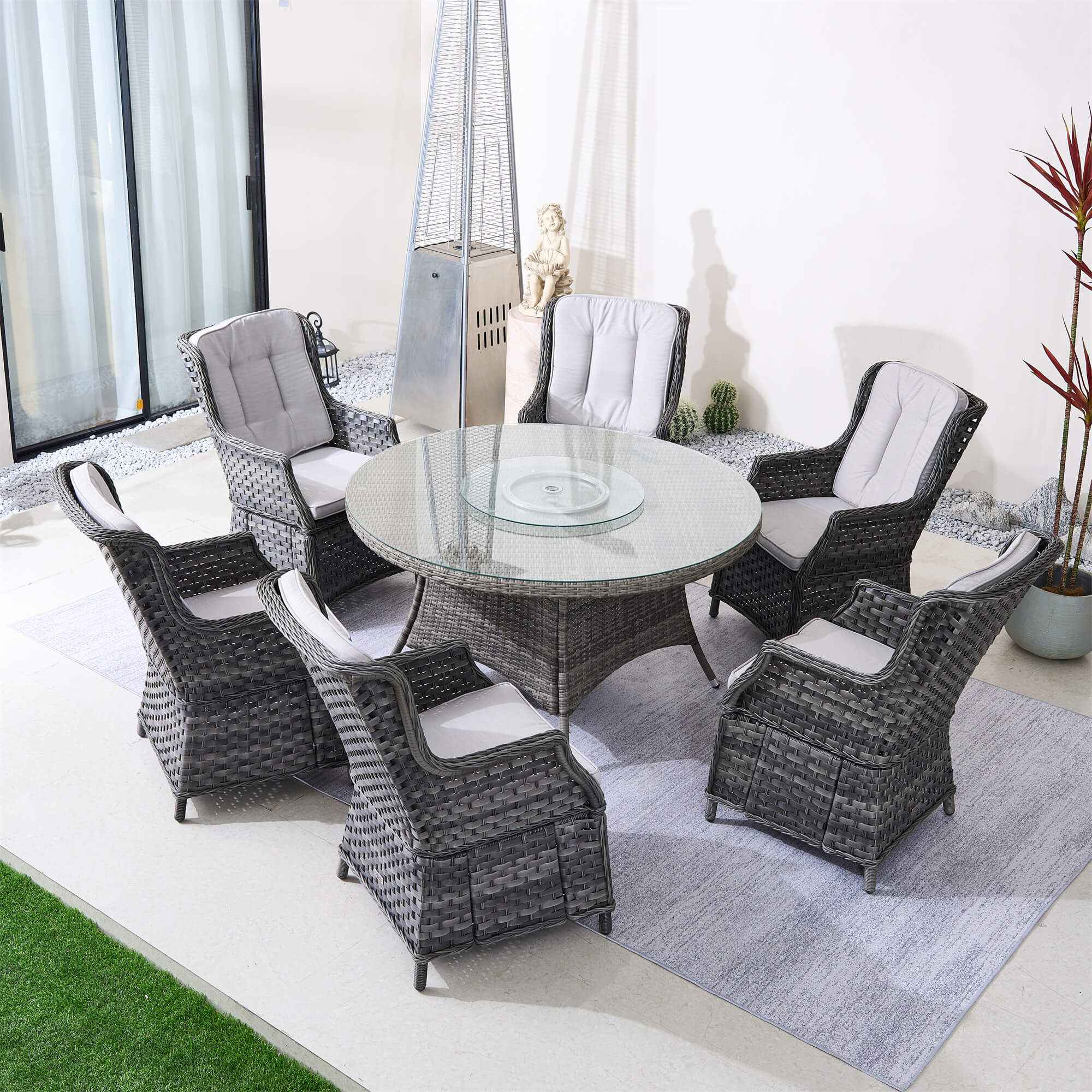 Ravenna 6-Seat Outdoor Dining Set - Round Dining Table with Glass Turntable (PAD-1711+010)