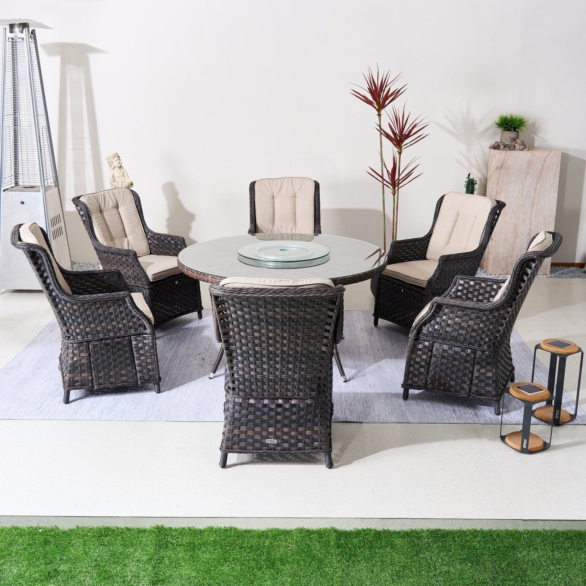 Ravenna 6 - Seater Outdoor Dining Set – Round Dining Table with Glass Turntable (PAD - 1711+010) - Direct Wicker