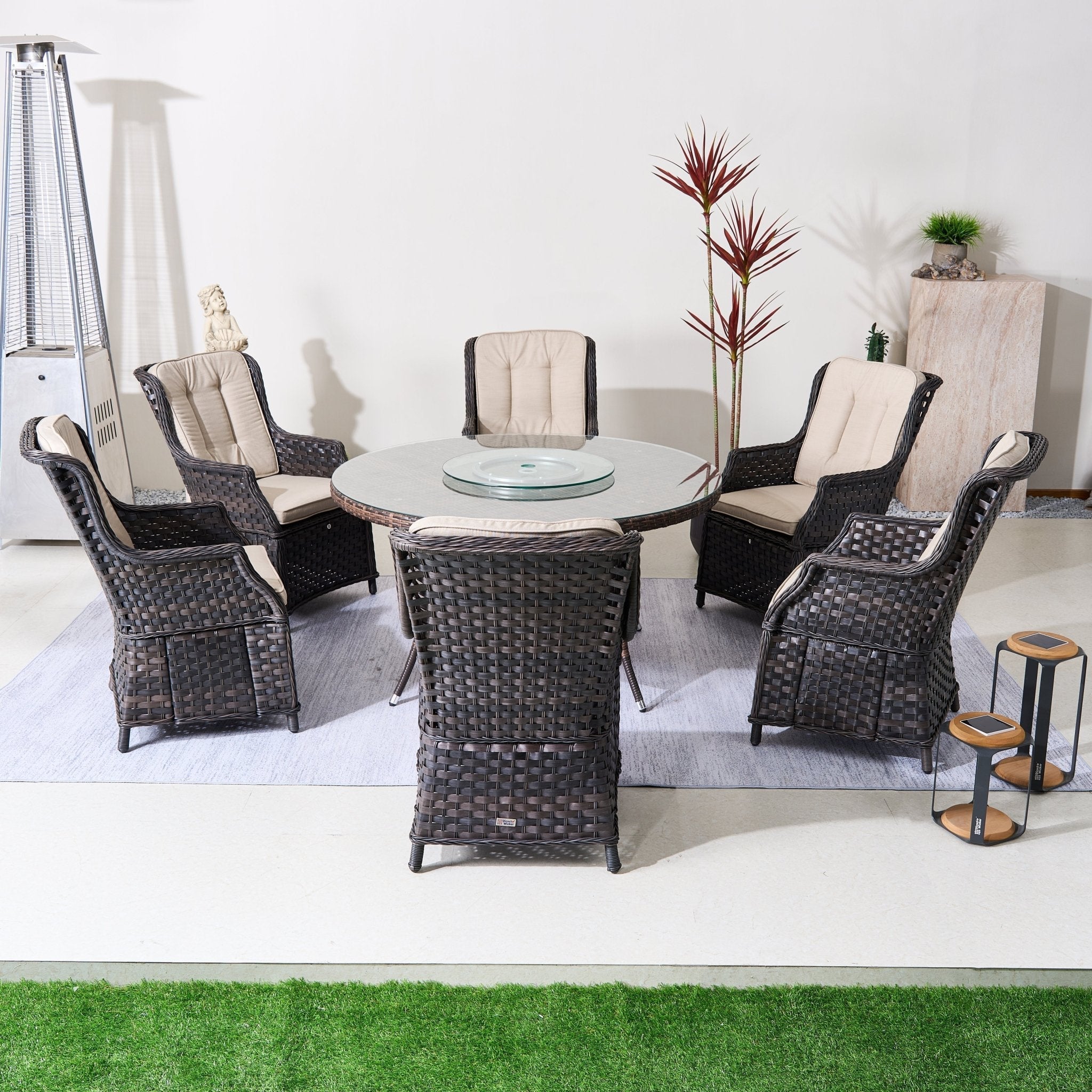 Ravenna 6 - Seater Outdoor Dining Set – Round Dining Table with Glass Turntable (PAD - 1711+010) - Direct Wicker