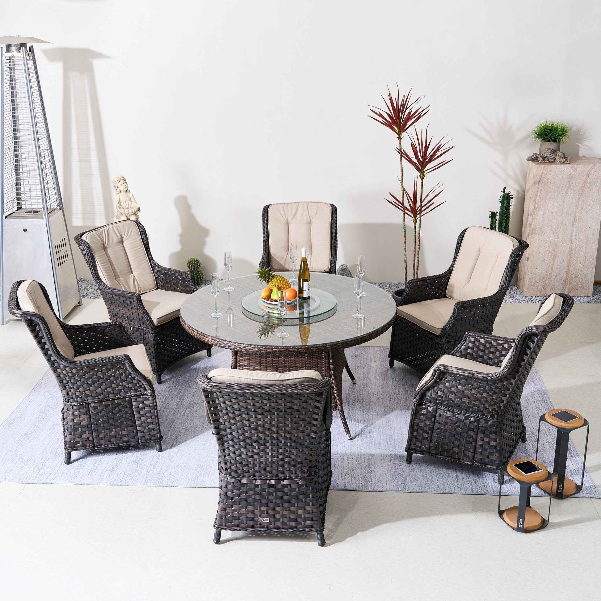 Ravenna 6-Seat Outdoor Dining Set - Round Dining Table with Glass Turntable (PAD-1711+010)