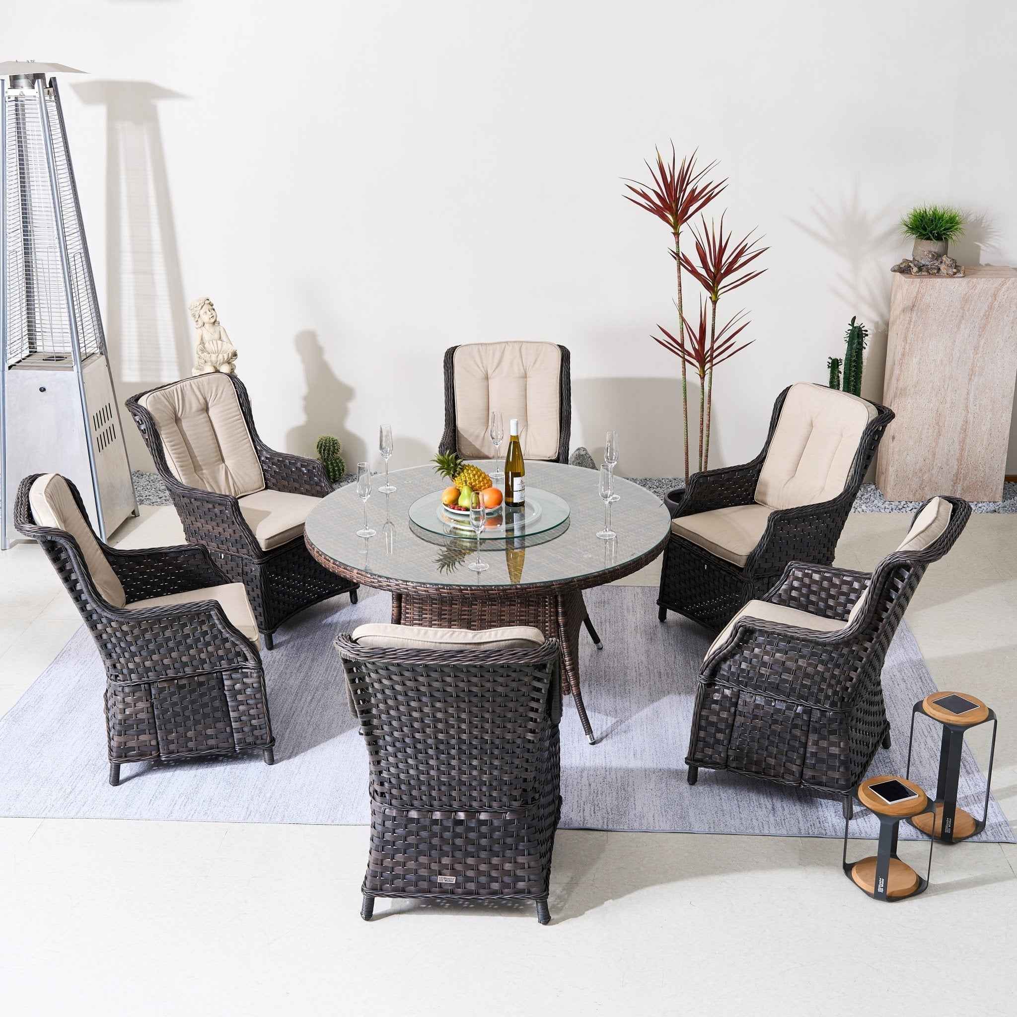 Ravenna 6-Seat Outdoor Dining Set - Round Dining Table with Glass Turntable (PAD-1711+010)
