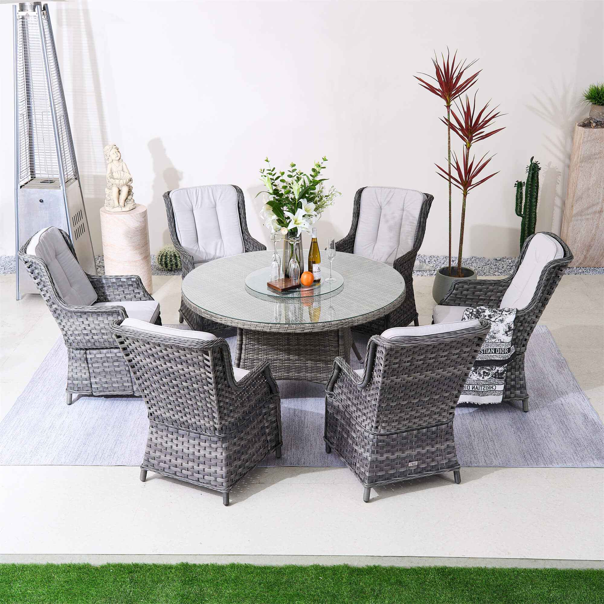 Ravenna 6-Seat Outdoor Dining Set - Round Dining Table with Glass Turntable (PAD-1711+010)