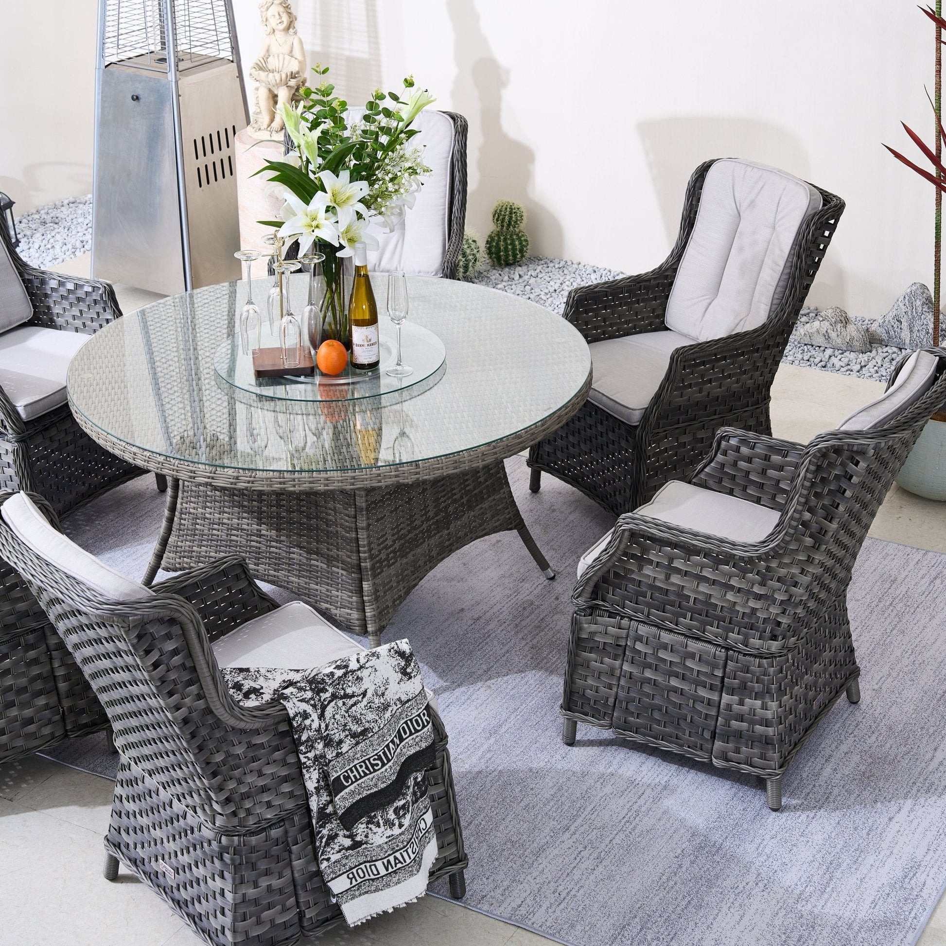 Ravenna 6 - Seater Outdoor Dining Set – Round Dining Table with Glass Turntable (PAD - 1711+010) - Direct Wicker