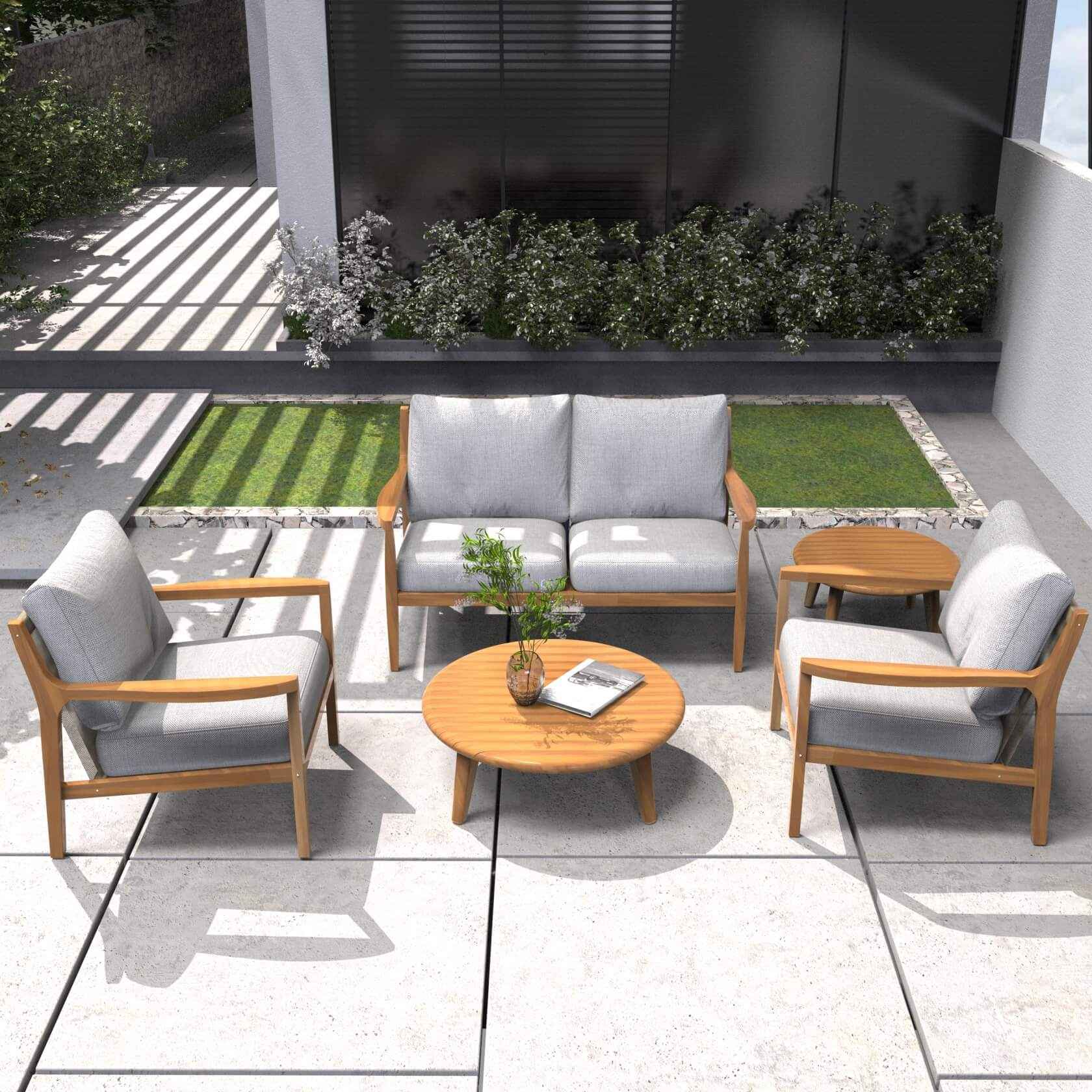 Rebel 4-Seater Wood Patio Conversation Set with Side Table (PAS-2513-2SC+SC*2+TA+ST)