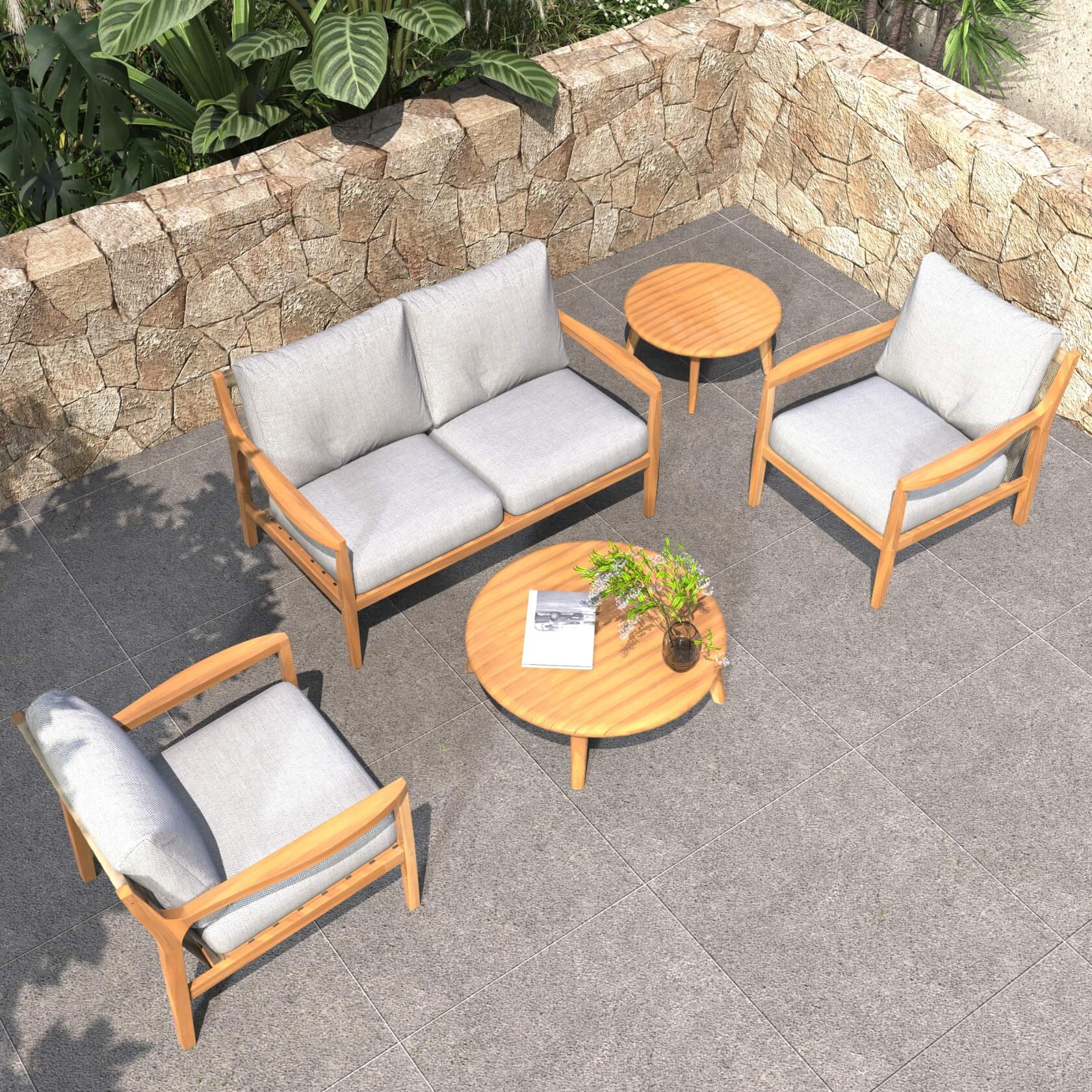 Rebel 4 - Seater Wood Patio Conversation Set with Side Table (PAS - 2513 - 2SC+SC*2+TA+ST) - Direct Wicker
