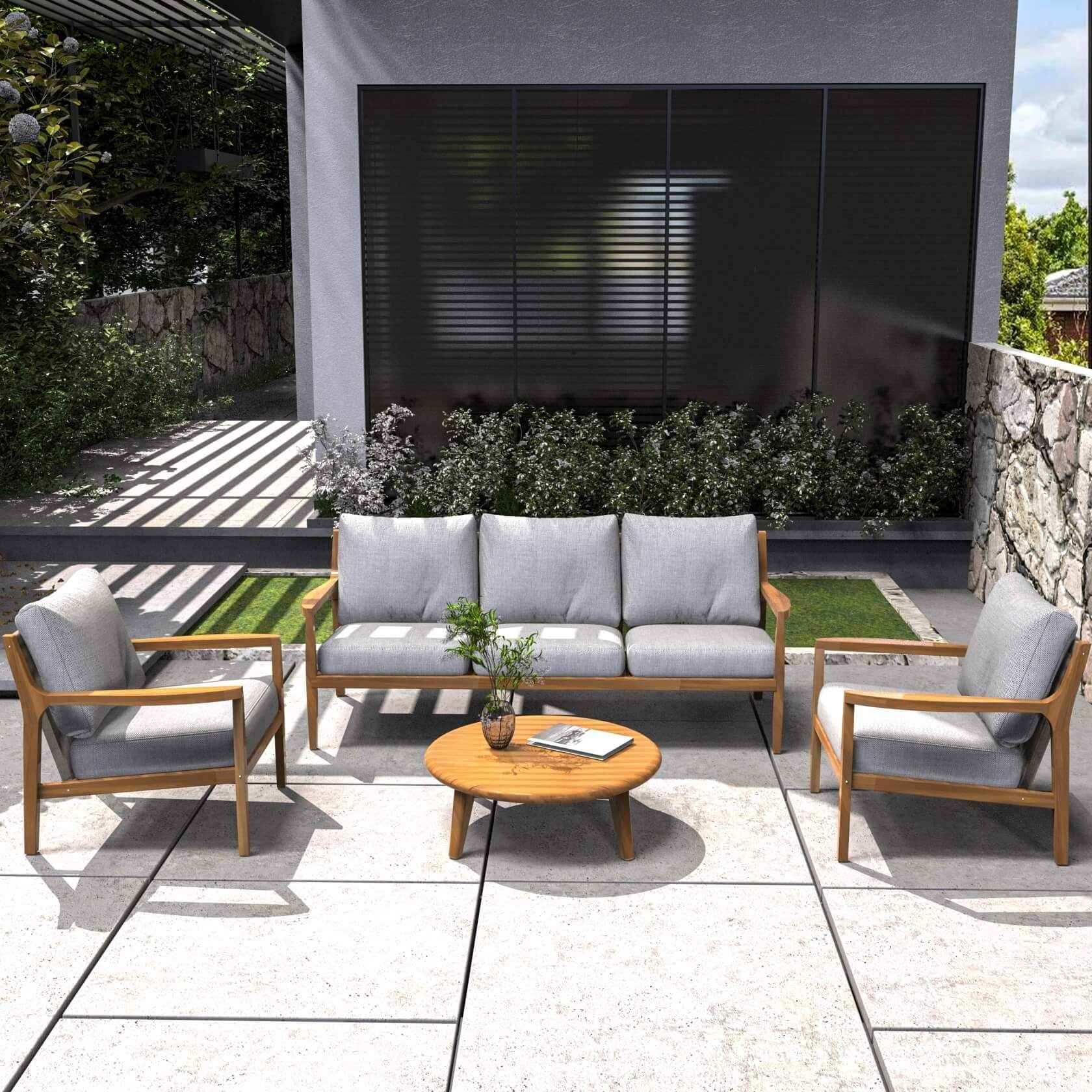 Rebel 5-Seat Wood Patio Conversation Set (PAS-2513-3SC+SC*2+TA)