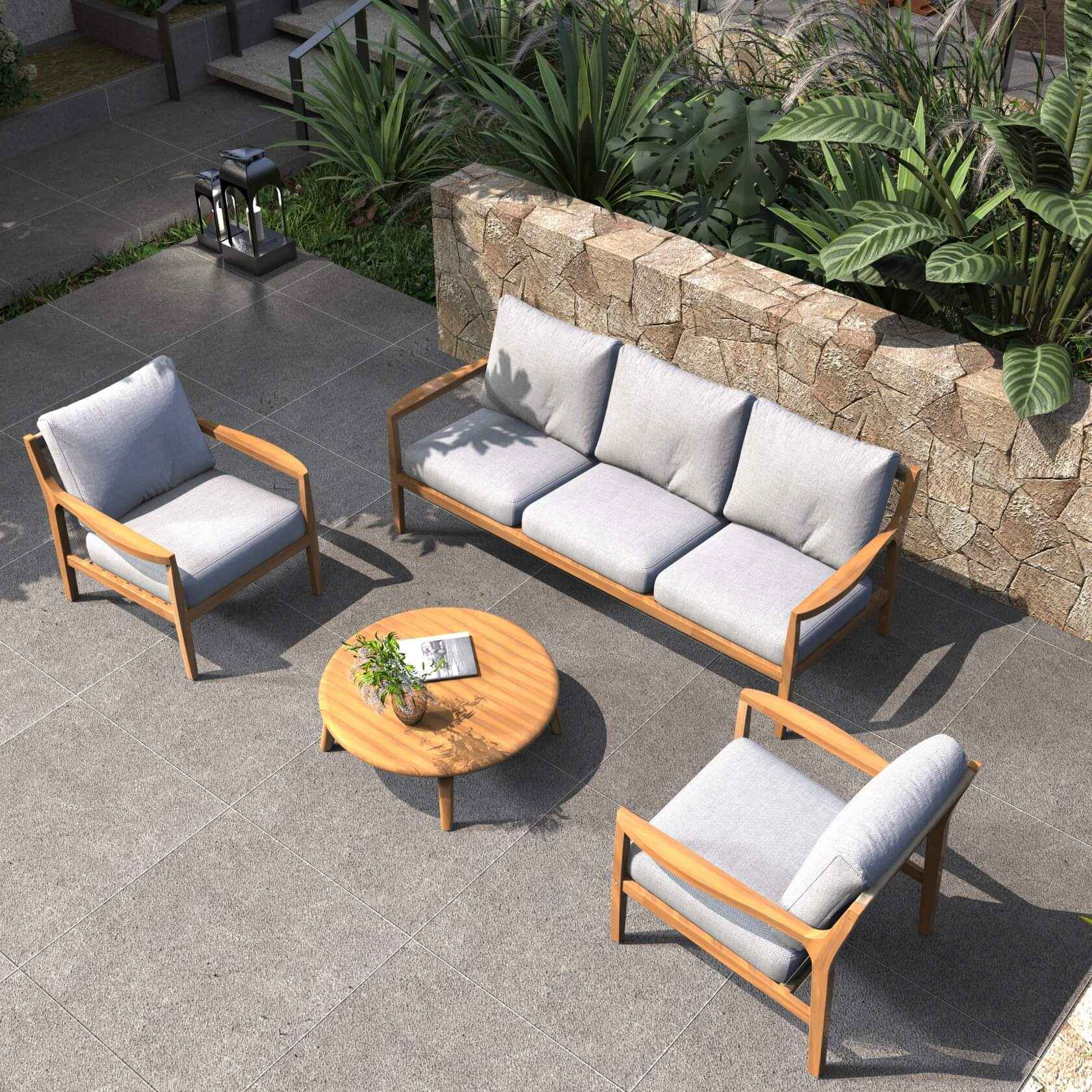 Rebel 5-Seat Wood Patio Conversation Set (PAS-2513-3SC+SC*2+TA)