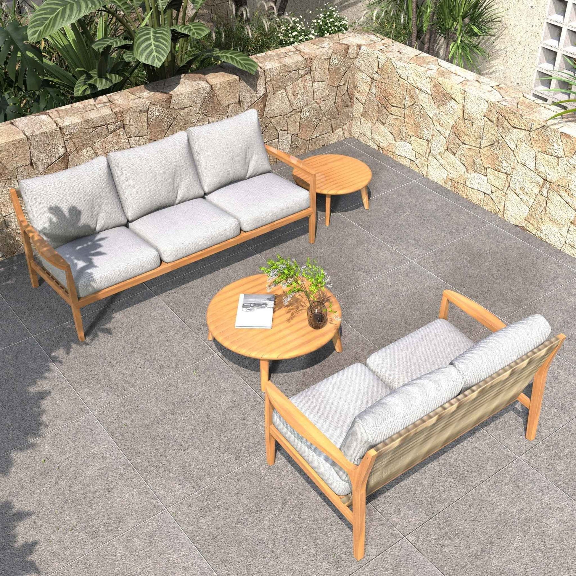 Rebel 5-Seat Wood Patio Conversation Set with Side Table (PAS-2513-3SC+2SC+TA+ST)