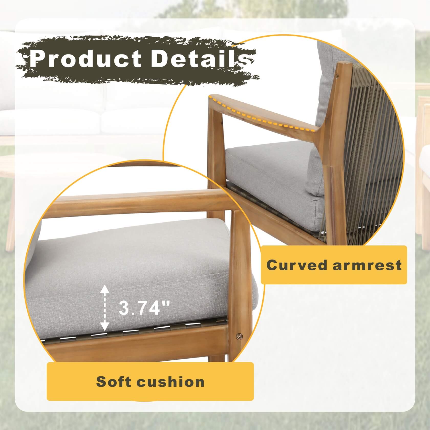 Rebel 5 - Seater Wood Patio Conversation Set with Side Table (PAS - 2513 - 3SC+2SC+TA+ST) - Direct Wicker