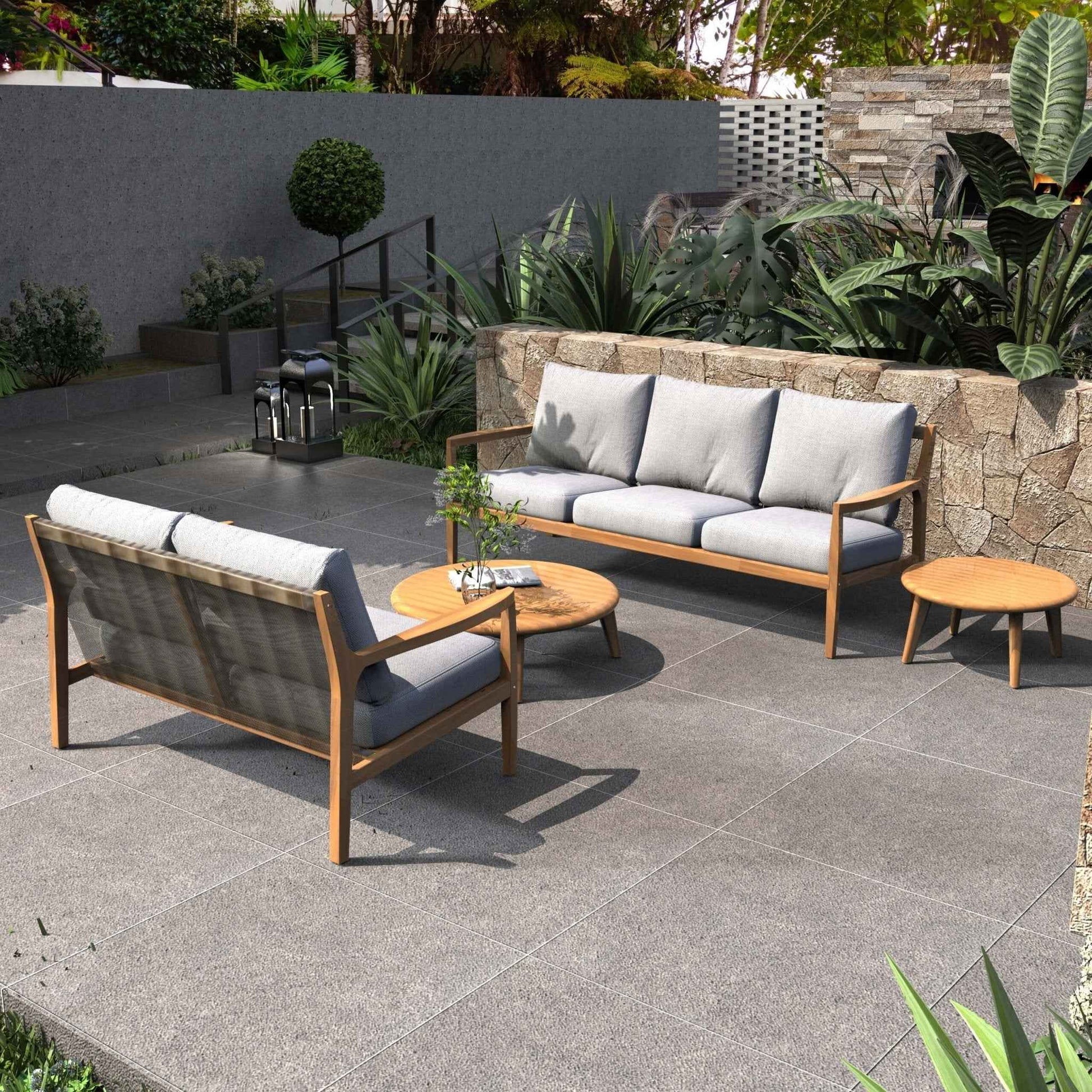 Rebel 5-Seat Wood Patio Conversation Set with Side Table (PAS-2513-3SC+2SC+TA+ST)