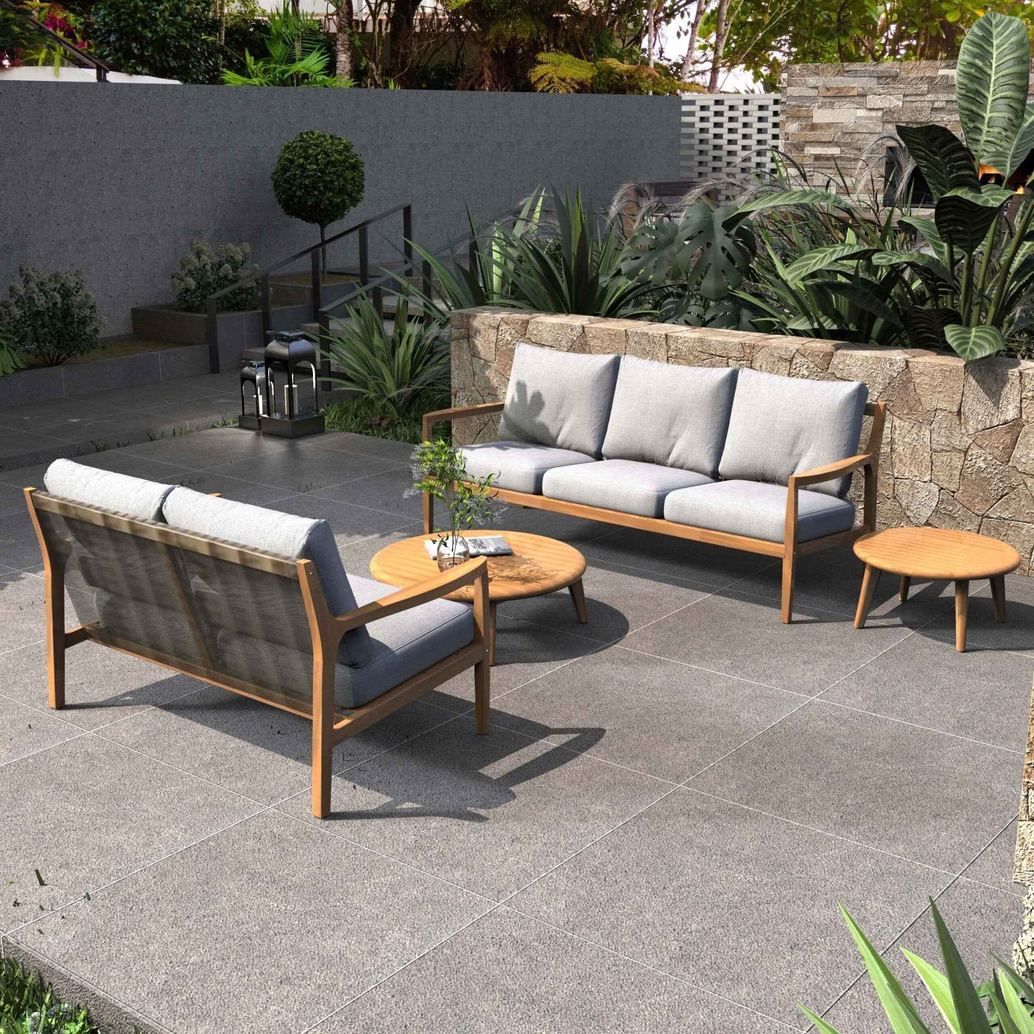 Rebel 5-Seat Wood Patio Conversation Set with Side Table (PAS-2513-3SC+2SC+TA+ST)