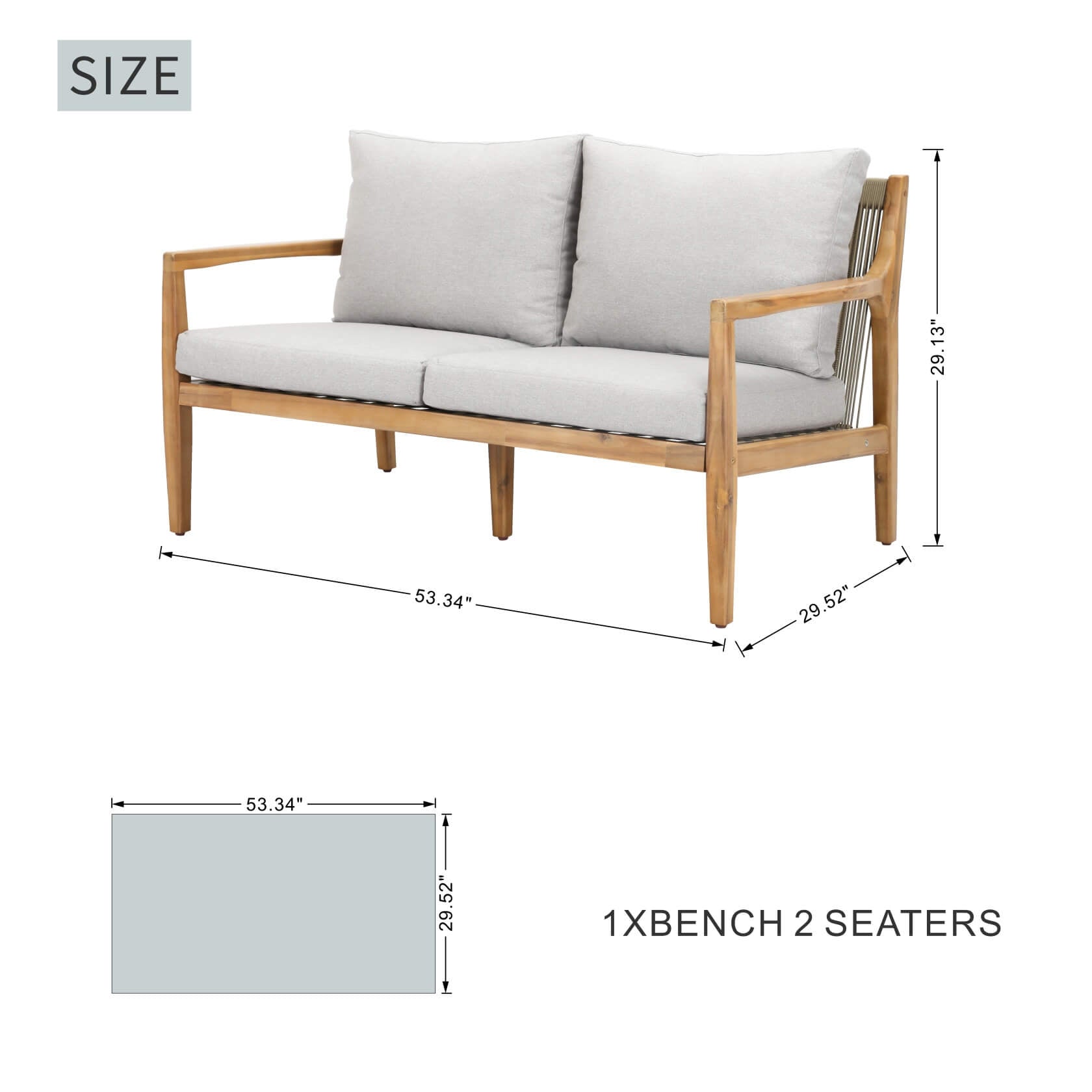 Rebel 5 - Seater Wood Patio Conversation Set with Side Table (PAS - 2513 - 3SC+2SC+TA+ST) - Direct Wicker