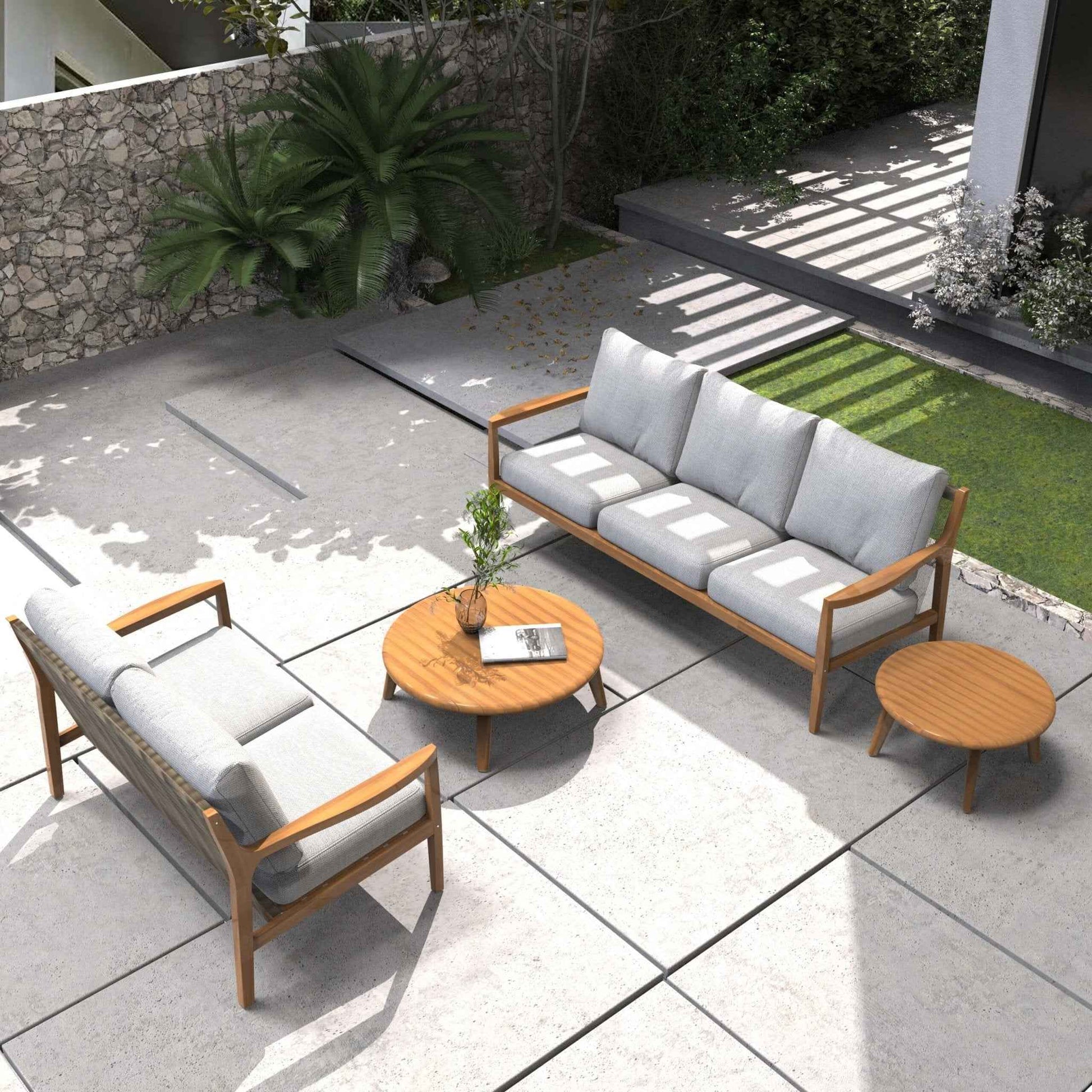 Rebel 5-Seat Wood Patio Conversation Set with Side Table (PAS-2513-3SC+2SC+TA+ST)