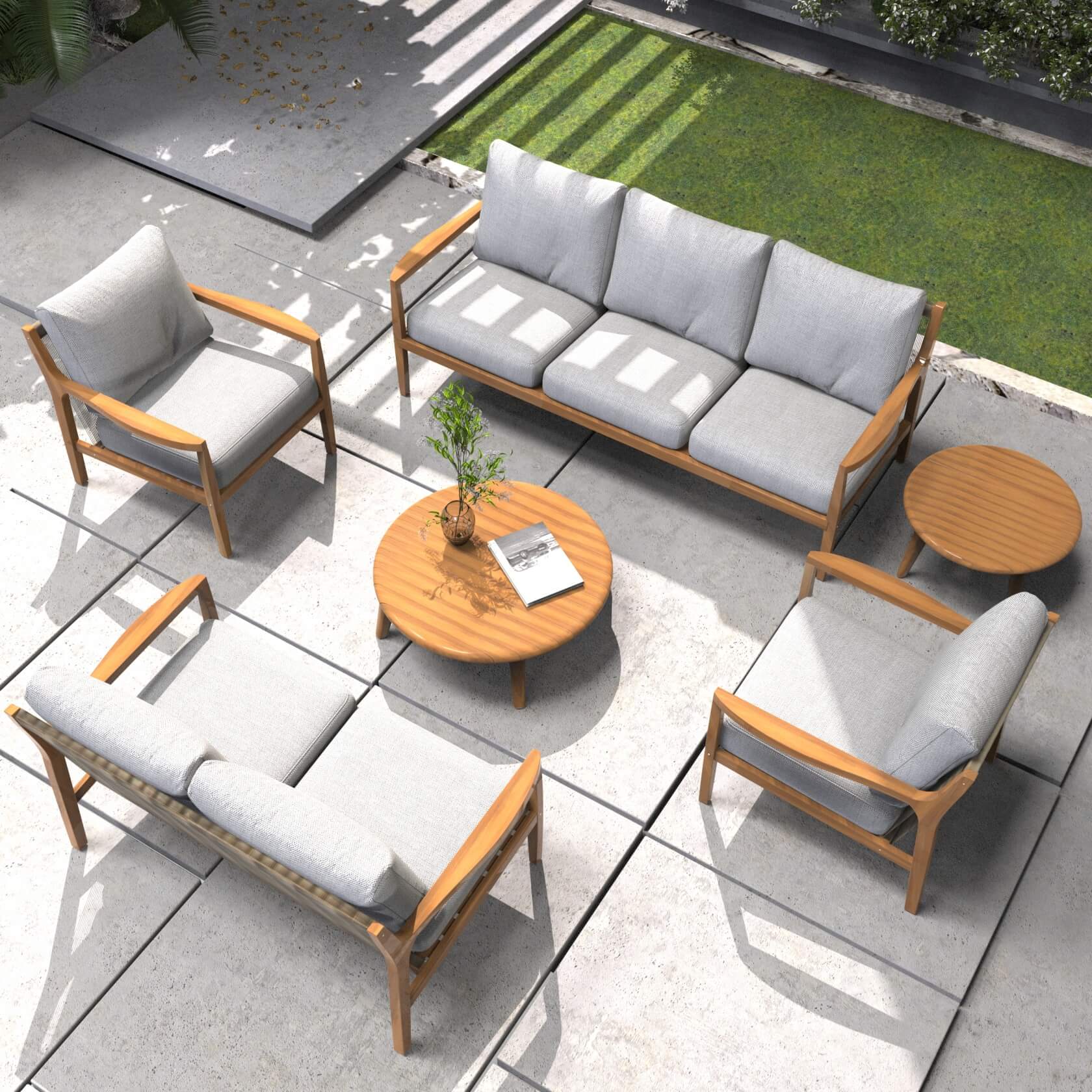 Rebel 5 - Seater Wood Patio Conversation Set with Side Table(PAS - 2513 - 3SC+SC*2+TA+ST) - Direct Wicker