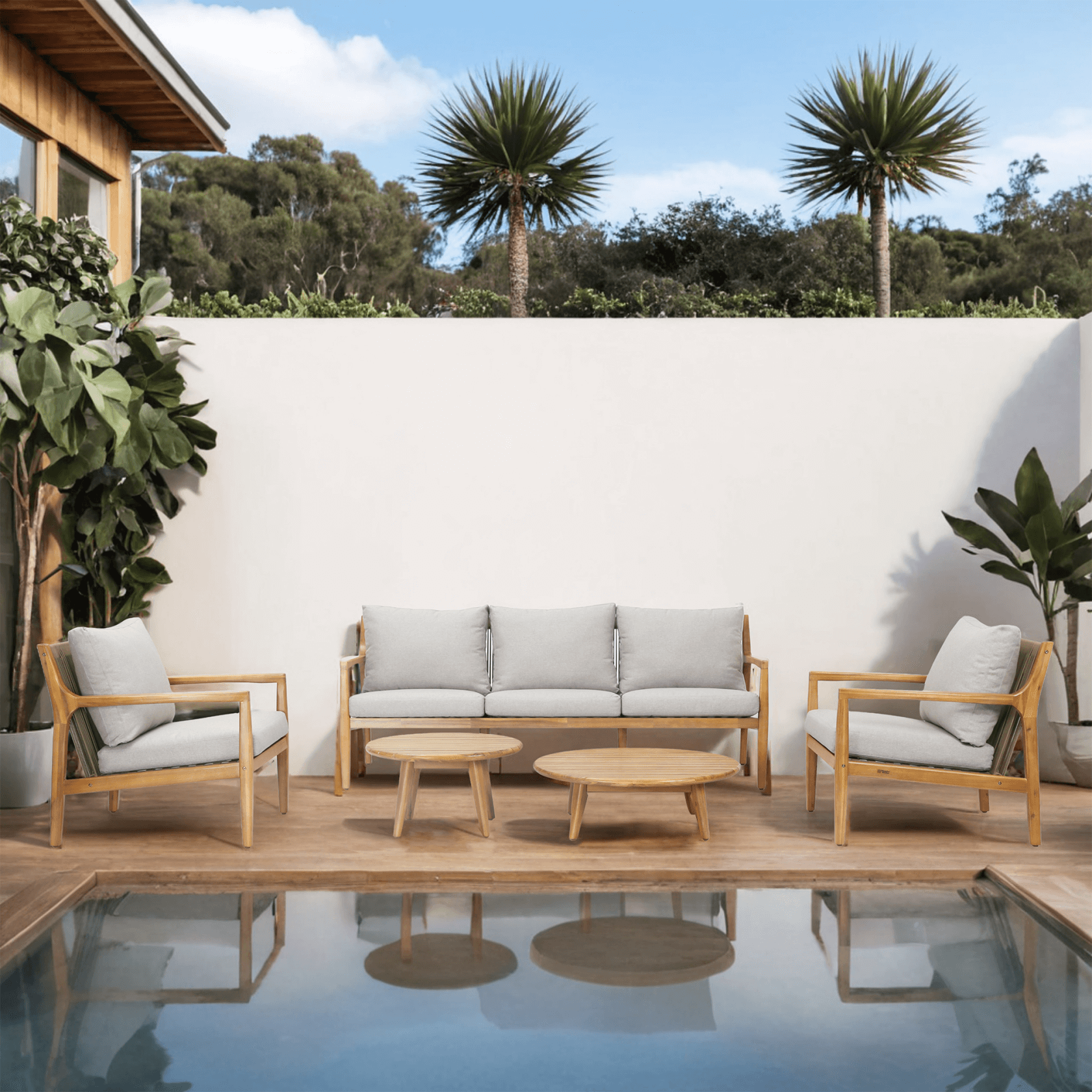 Rebel 5 - Seater Wood Patio Conversation Set with Side Table(PAS - 2513 - 3SC+SC*2+TA+ST) - Direct Wicker