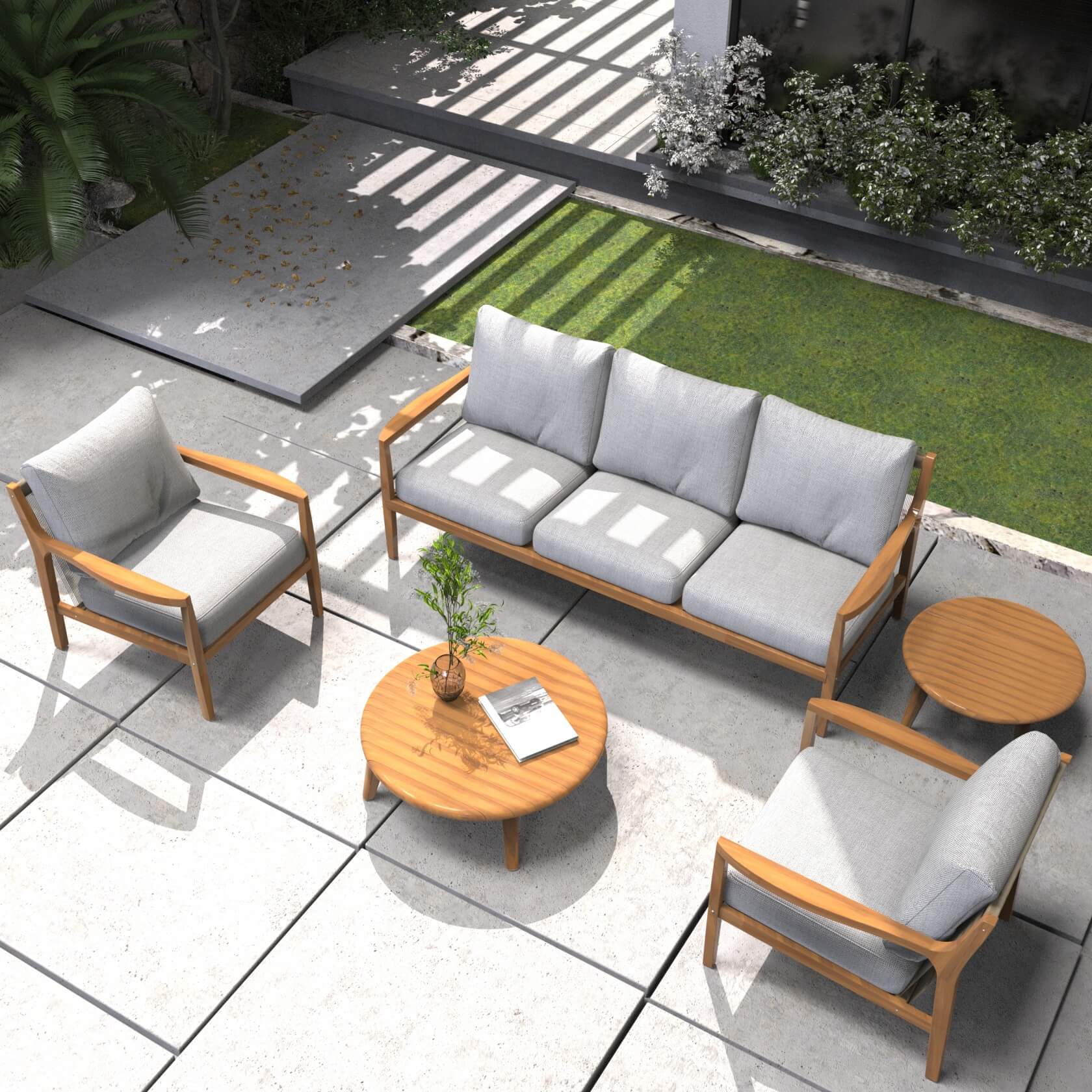 Rebel 5 - Seater Wood Patio Conversation Set with Side Table(PAS - 2513 - 3SC+SC*2+TA+ST) - Direct Wicker