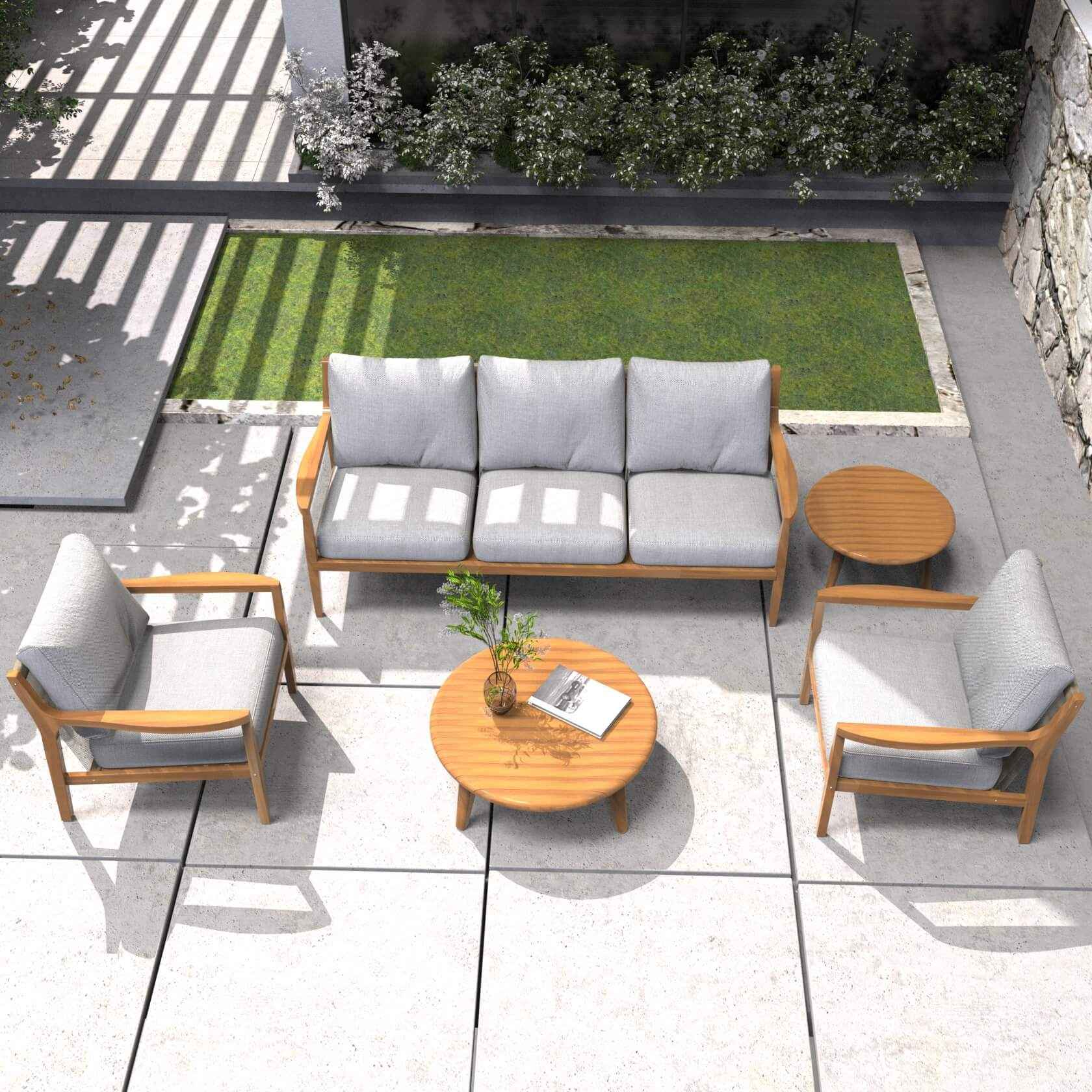 Rebel 5-Seater Wood Patio Conversation Set with Side Table (PAS-2513-3SC+SC*2+TA+ST)