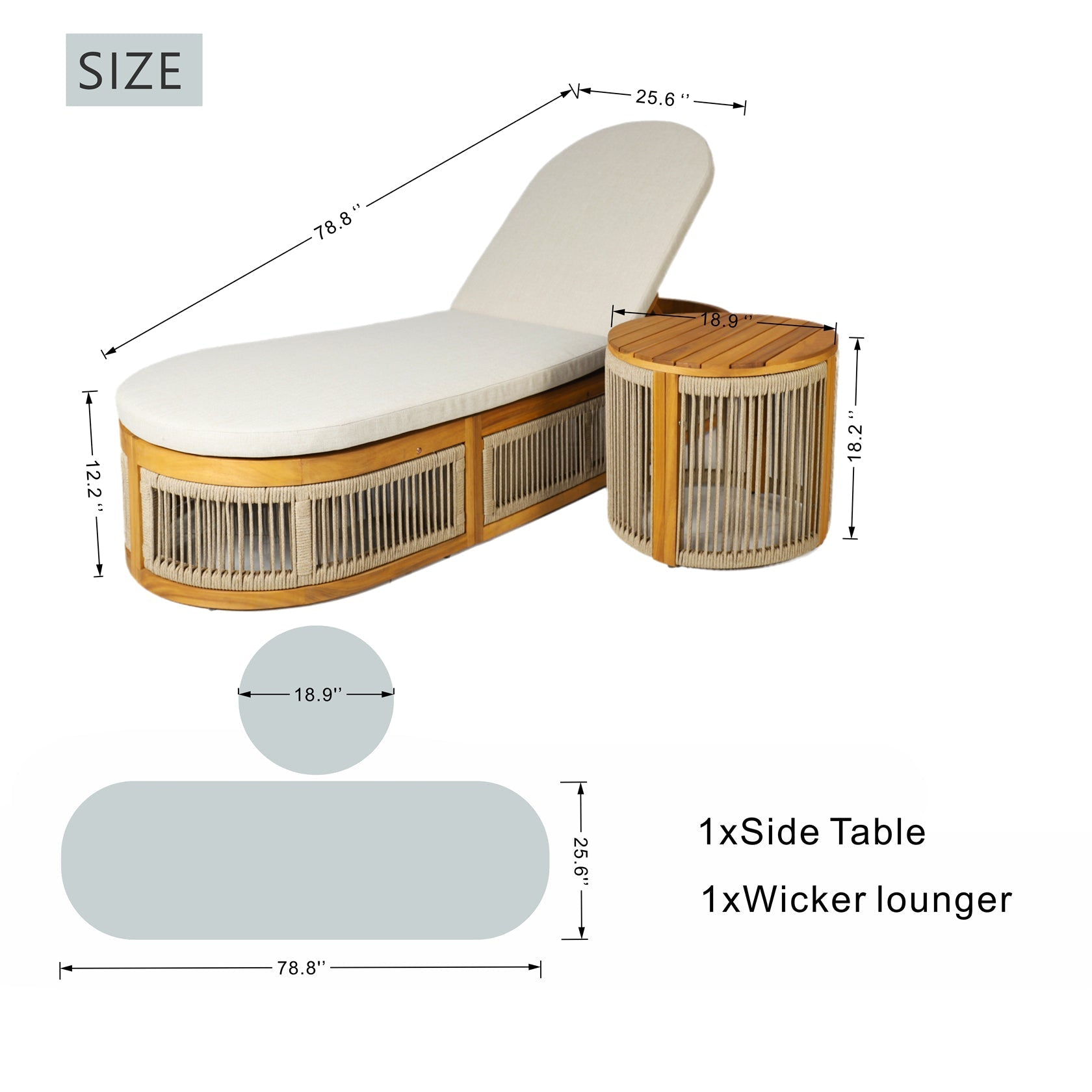 Rebel Solid Wood Folding Lounge and Side Table with Woven Rope Design (PAL - 2518) - Direct Wicker