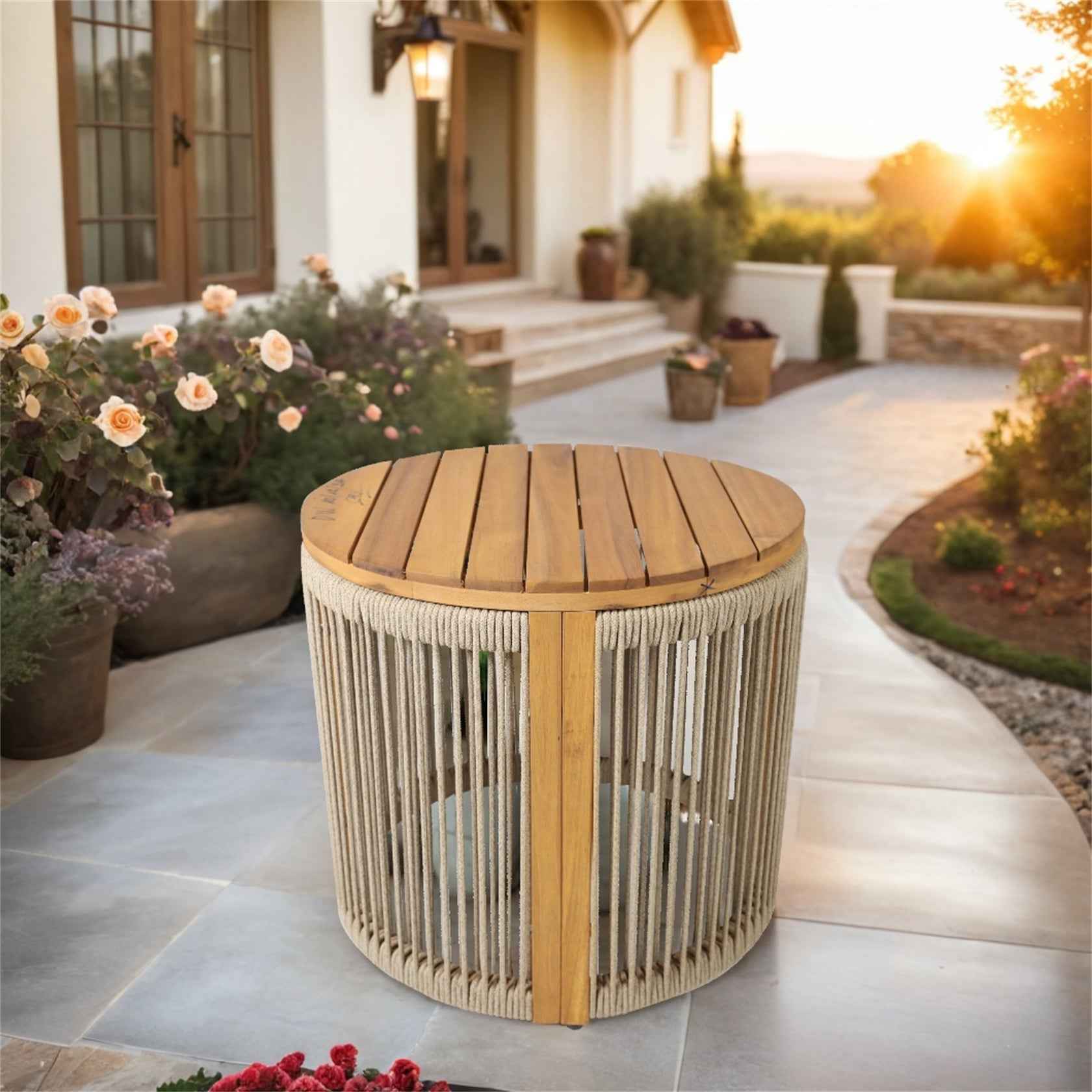Rebel Solid Wood Folding Lounge and Side Table with Woven Rope Design (PAL-2518)
