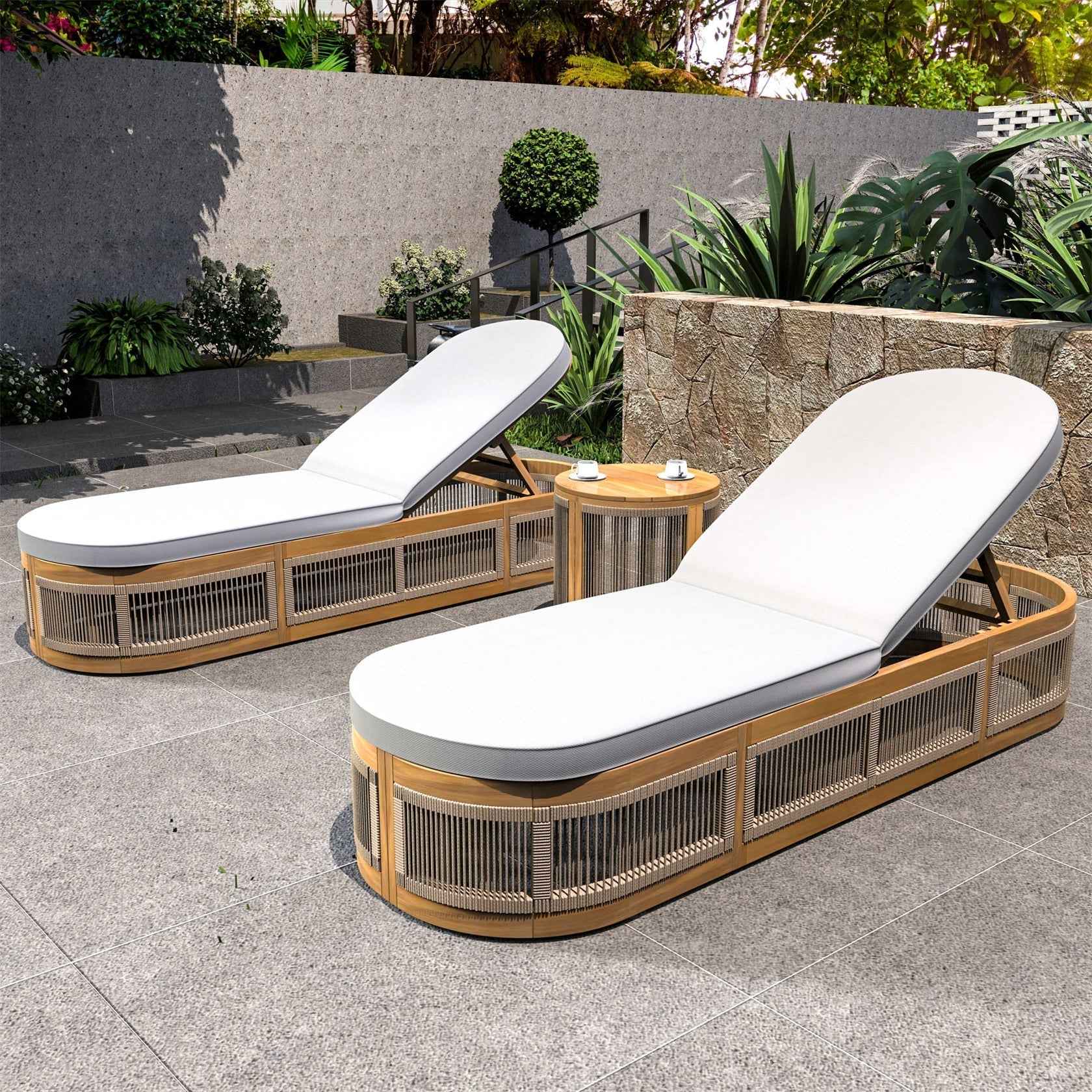 Rebel Solid Wood Lounge Set - 2 Loungers with Side Table, Woven Rope Design (PAL-2518)