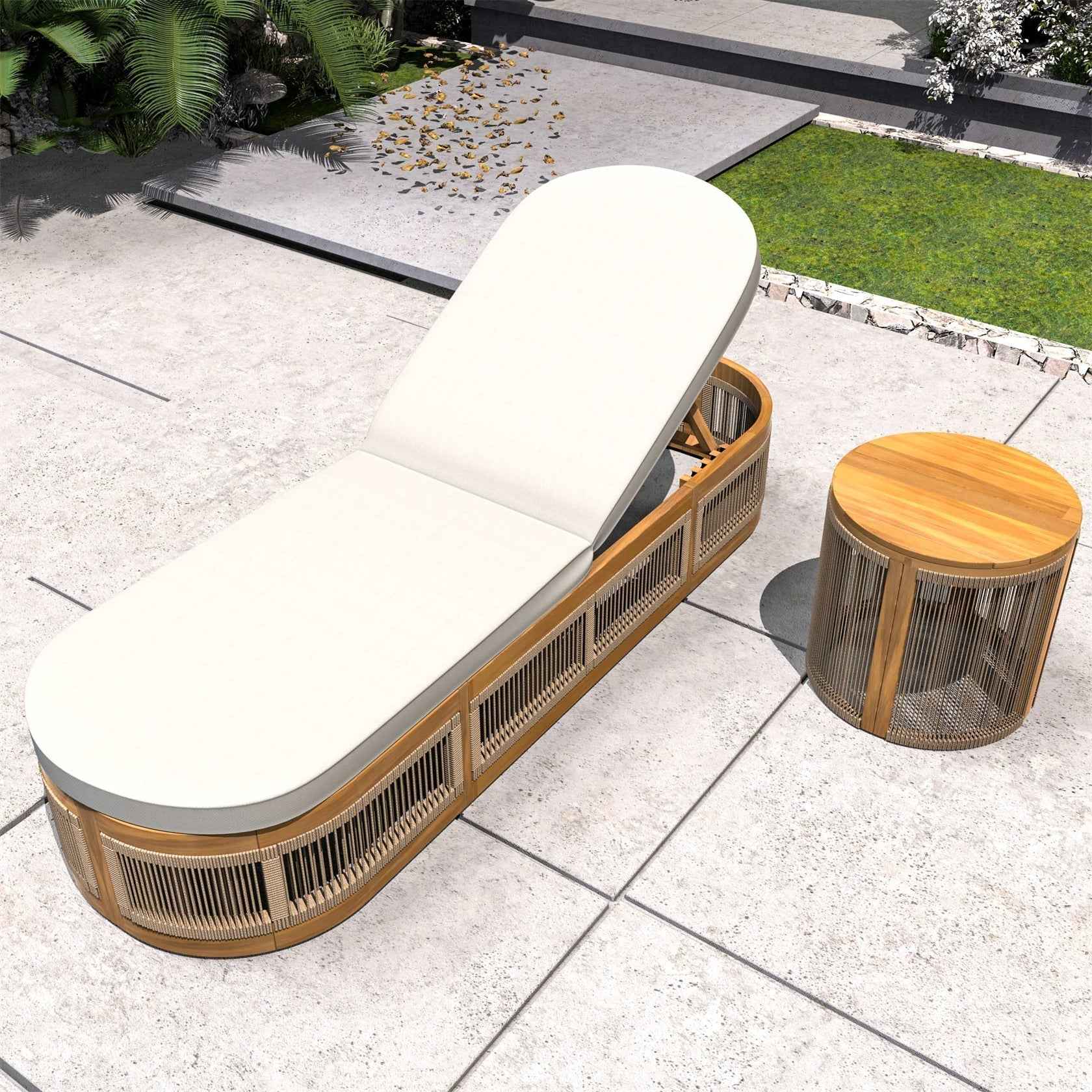 Rebel Solid Wood Lounge Set – Lounger with Side Table, Woven Rope Design (PAL-2518)