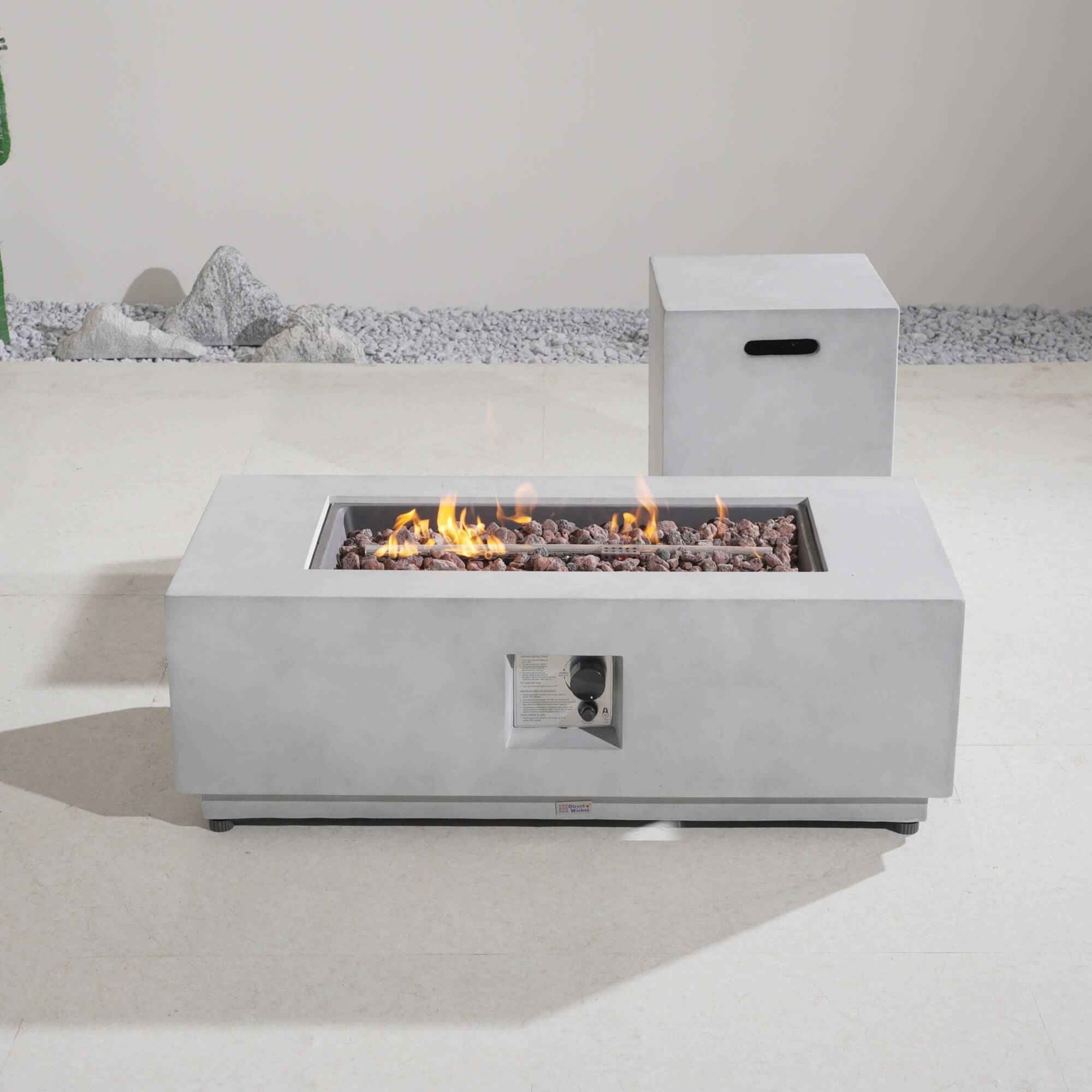 Rectangular Fire Pit Table with Propane Tank Side Table (PAG-24924-SET)