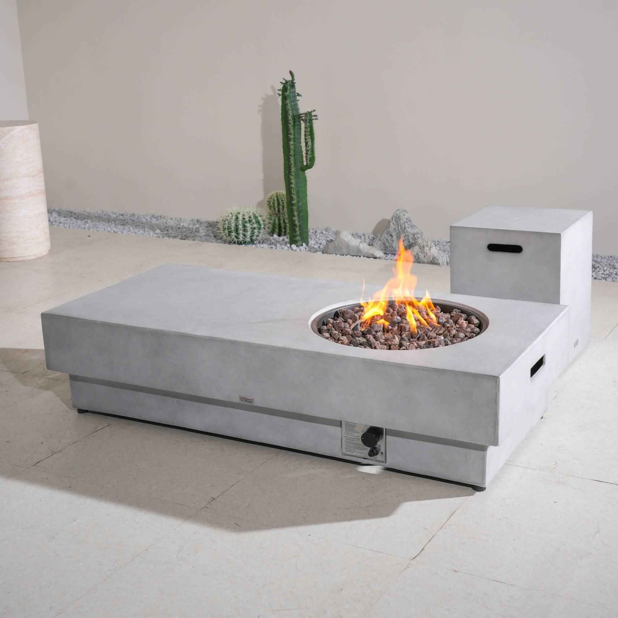 Round Fire Pit Table with Propane Tank Side Table (PAG-24923-SET)