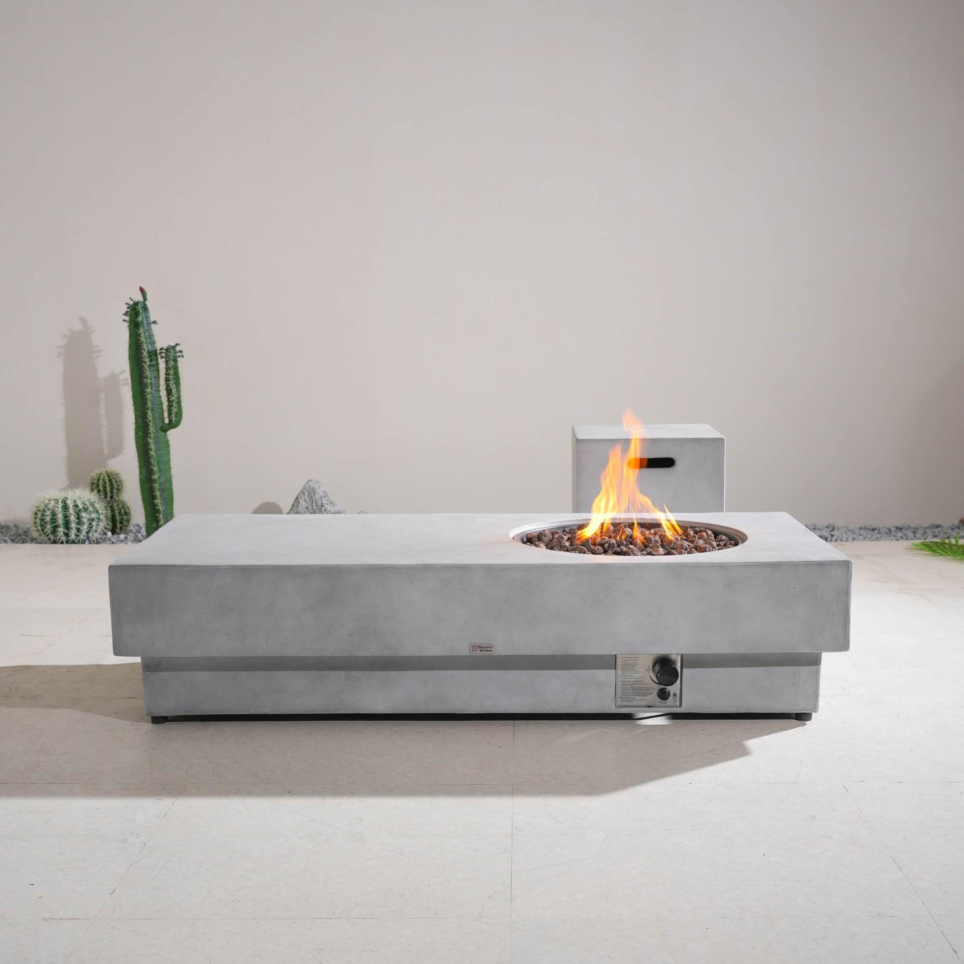 Round Fire Pit Table with Propane Tank Side Table (PAG - 24923 - SET) - Direct Wicker