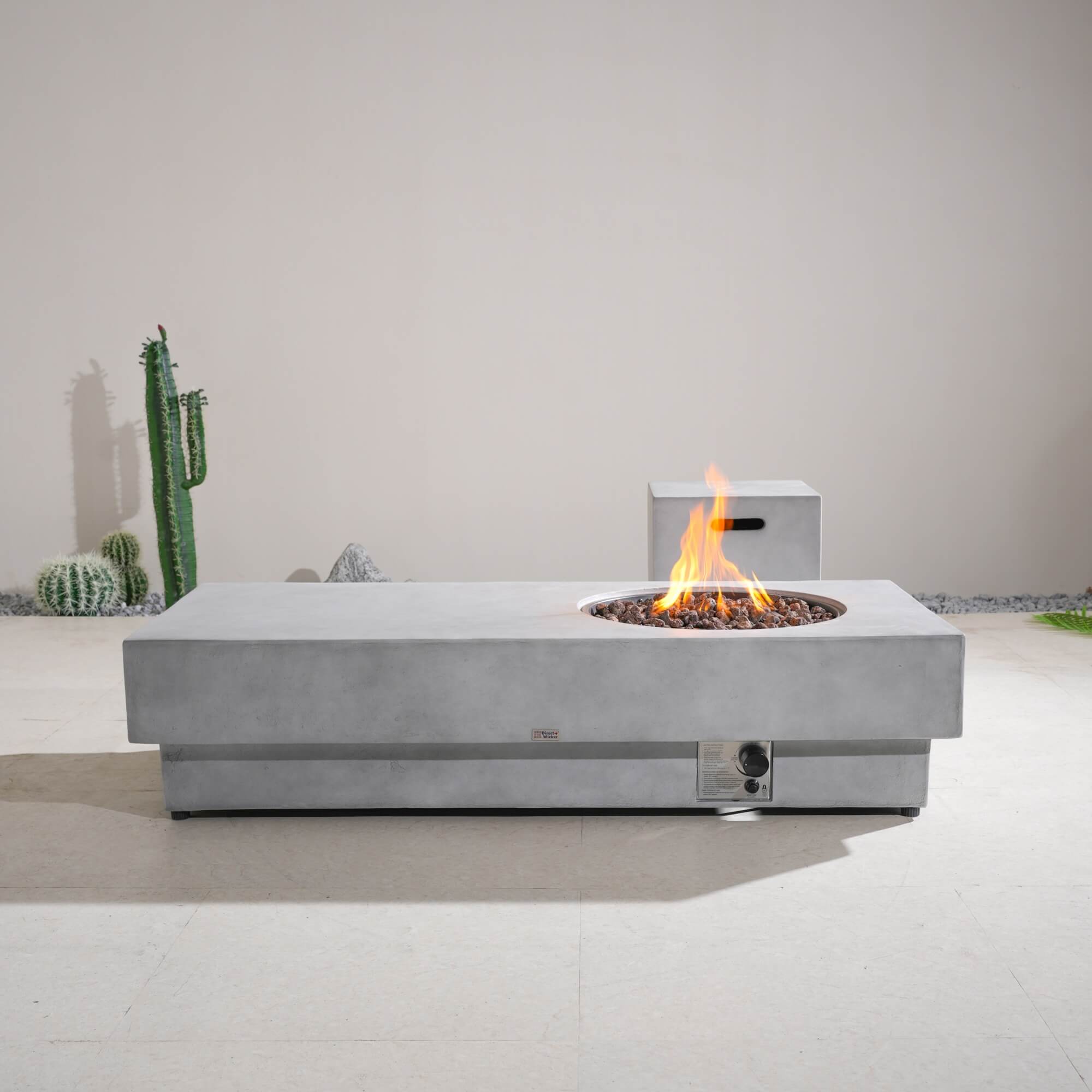 Round Fire Pit Table with Propane Tank Side Table (PAG - 24923 - SET) - Direct Wicker