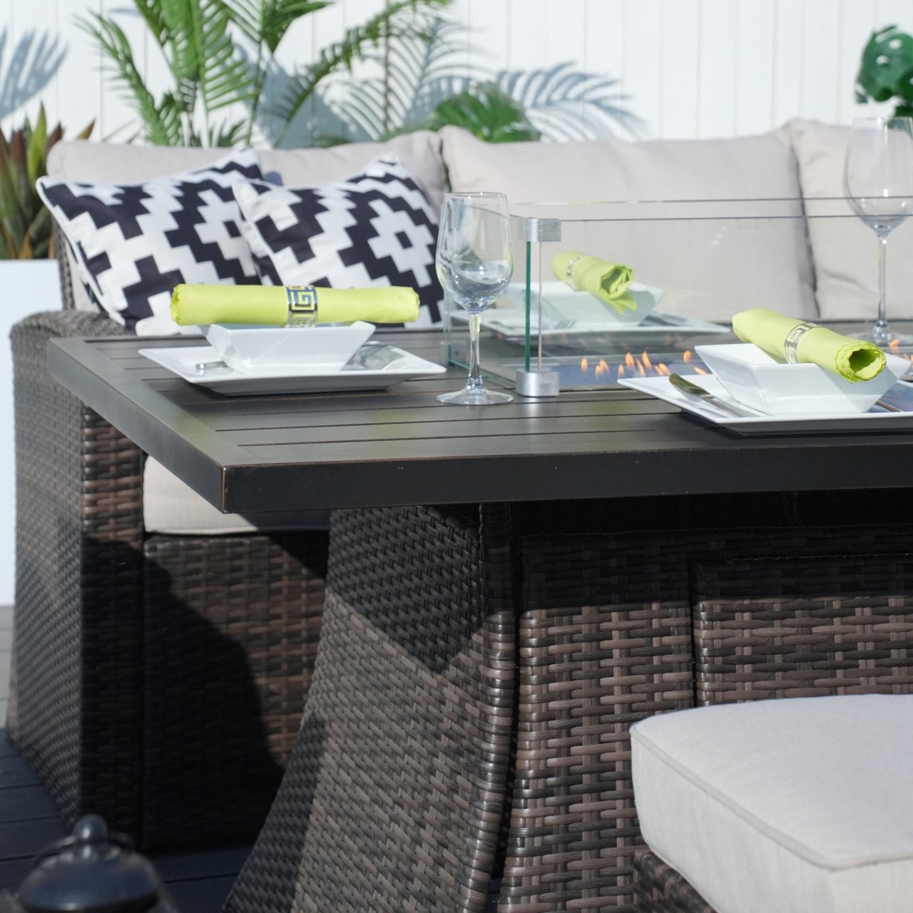 Santiago 6 - Piece Outdoor Conversation Set with Aluminum Firepit Table (PAS - 1403B+1106RA) - Direct Wicker