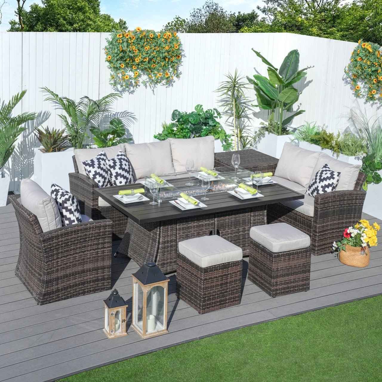 Santiago 6 - Piece Outdoor Conversation Set with Aluminum Firepit Table (PAS - 1403B+1106RA) - Direct Wicker