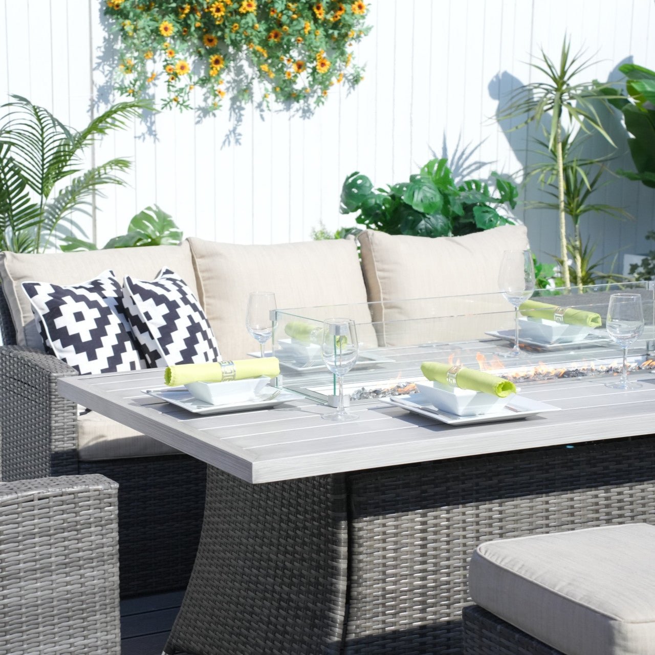 Santiago 6 - Piece Outdoor Conversation Set with Aluminum Firepit Table (PAS - 1403B+1106RA) - Direct Wicker