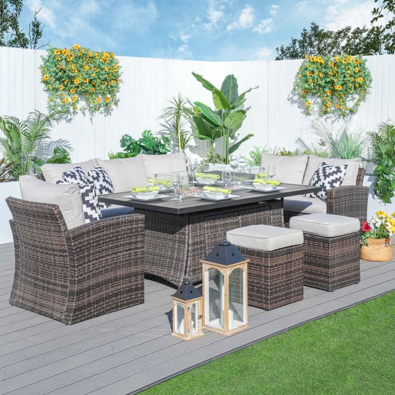 Santiago 6-Piece Outdoor Conversation Set with Aluminum Firepit Table (PAS-1403B+1106RA)