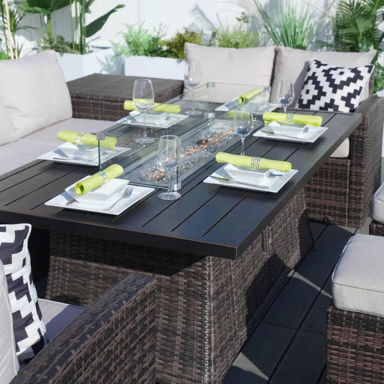 Santiago 6 - Piece Outdoor Conversation Set with Rectangular Aluminum Firepit Table (PAS - 1403B+1106RA) - Direct Wicker