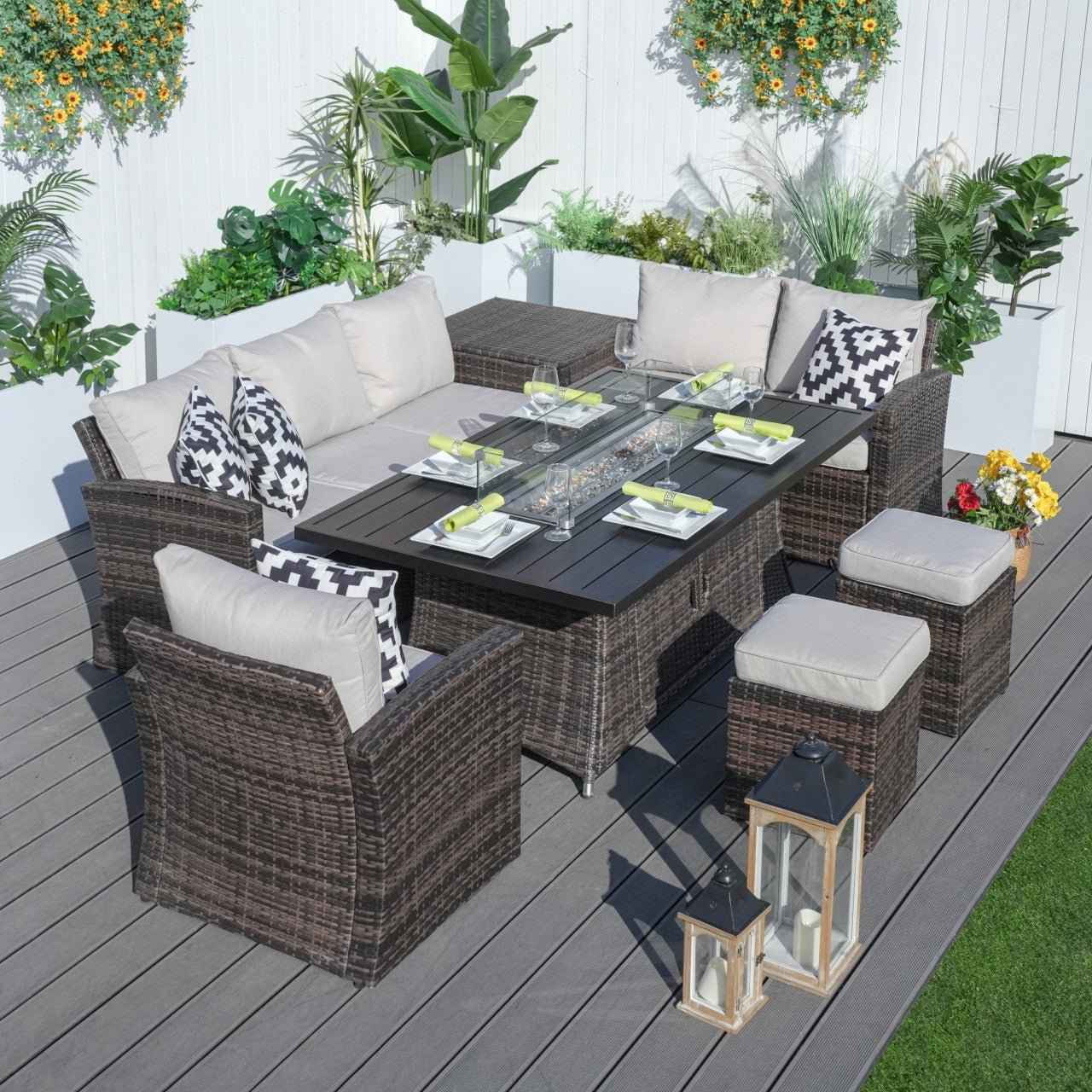 Santiago 6-Piece Outdoor Conversation Set with Aluminum Firepit Table (PAS-1403B+1106RA)