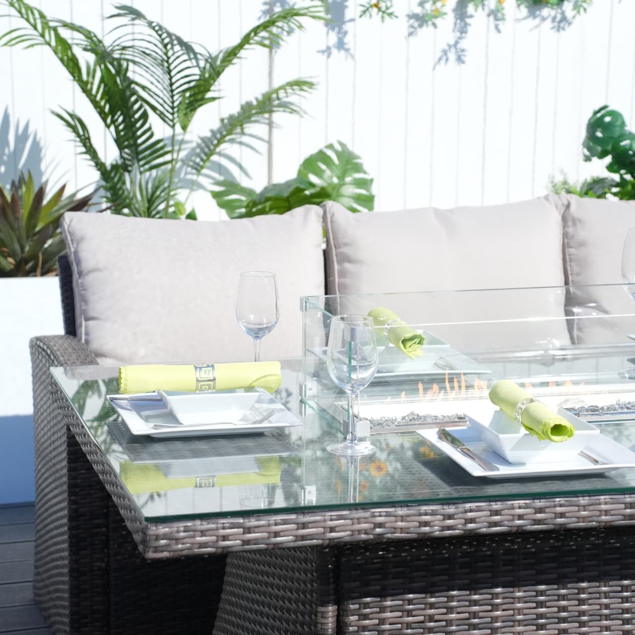 Santiago 6 - Piece Outdoor Conversation Set with Rectangular Firepit Table (PAS - 1403B+1106R) - Direct Wicker