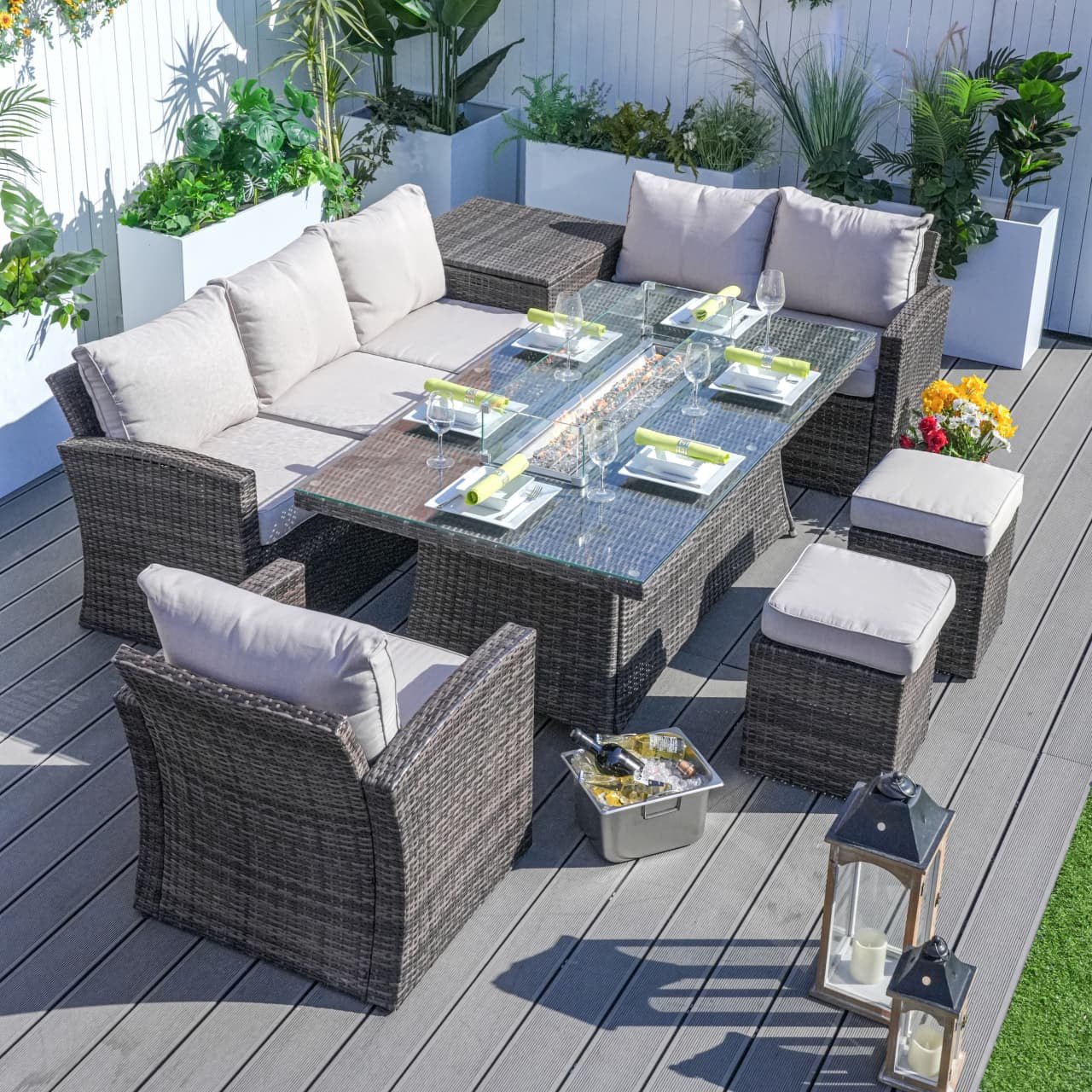 Santiago 6 - Piece Outdoor Conversation Set with Rectangular Firepit Table (PAS - 1403B+1106R) - Direct Wicker