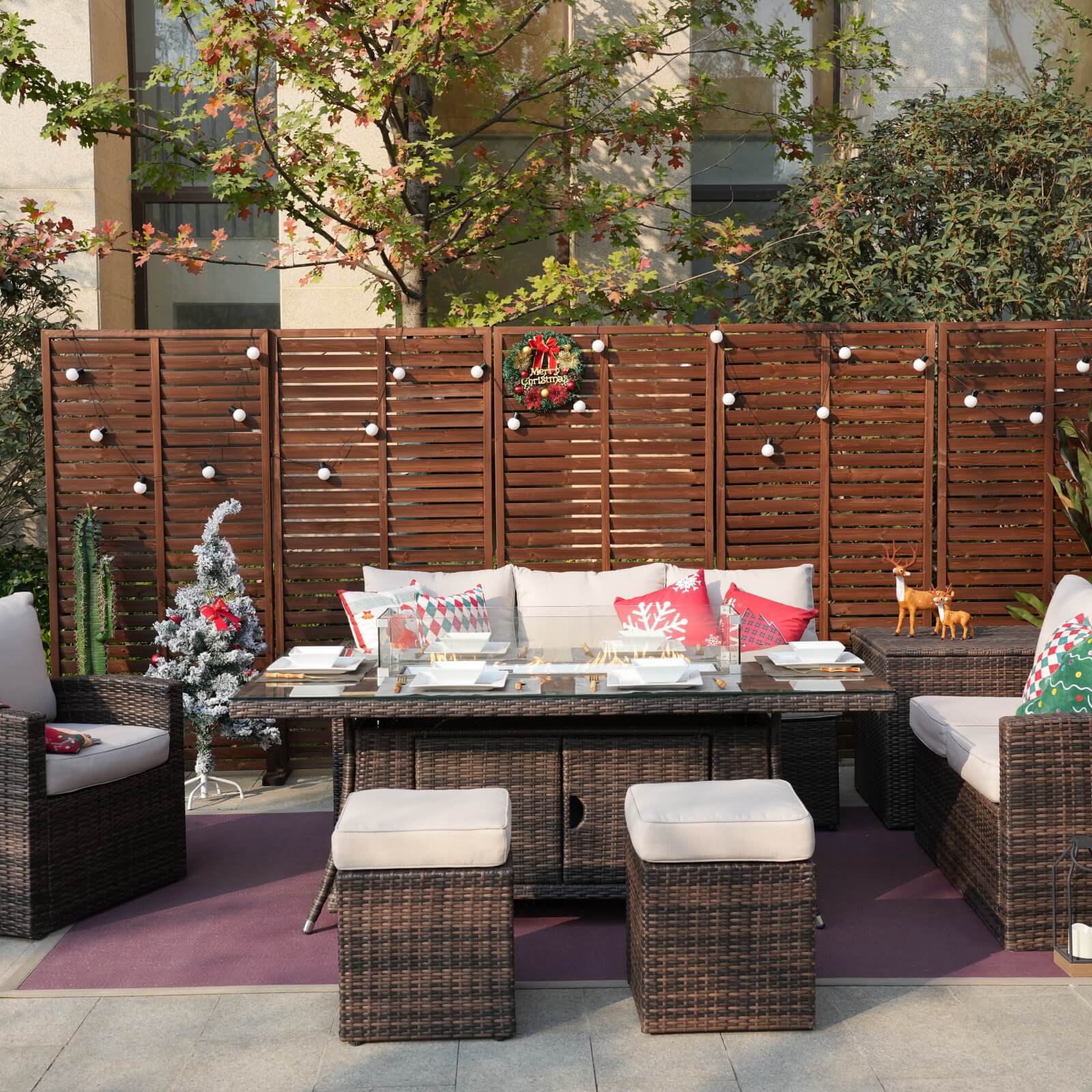 Santiago 6 - Piece Outdoor Conversation Set with Rectangular Firepit Table (PAS - 1403B+1106R) - Direct Wicker