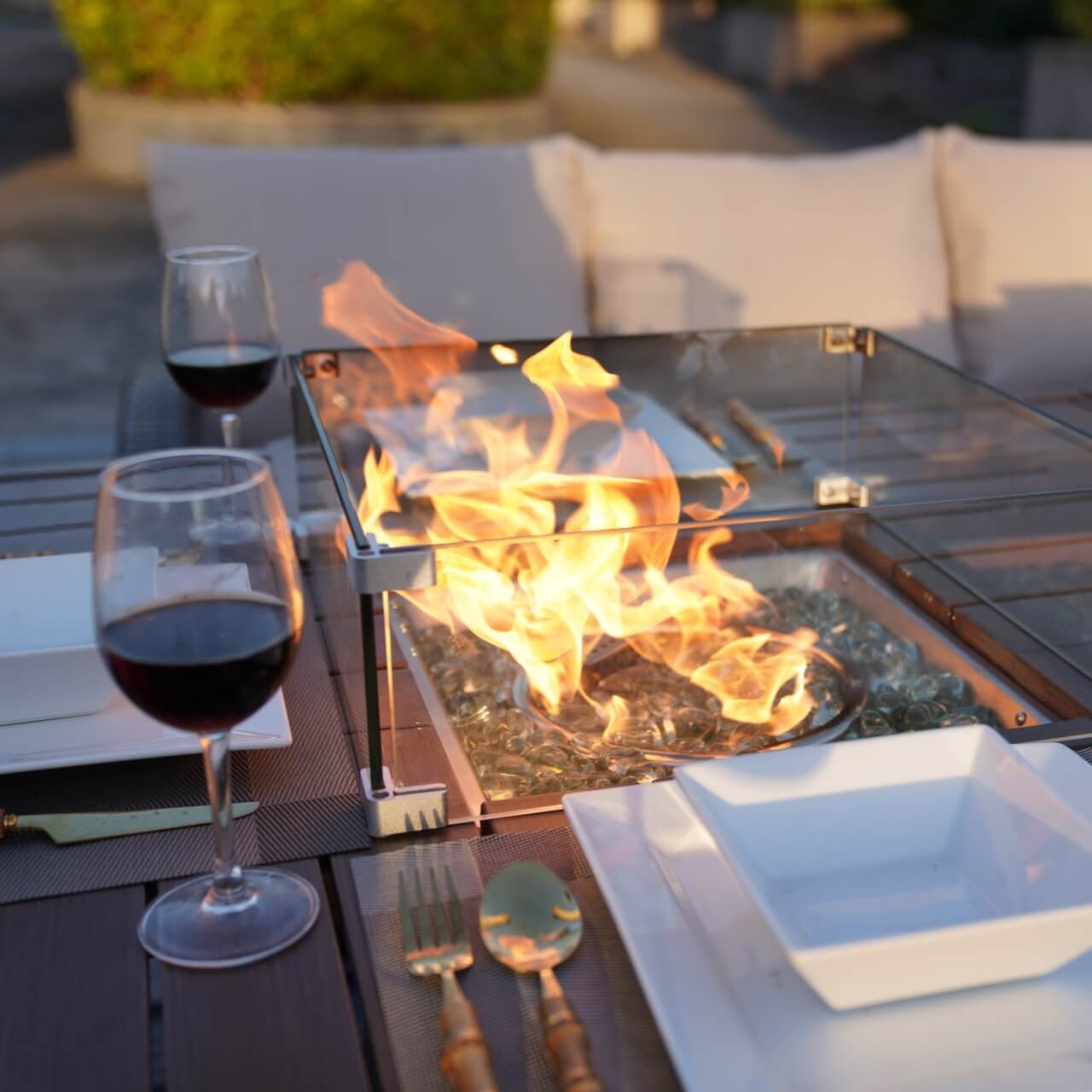 Santiago 6 - Pieces Outdoor Conversation Set with Rectangular Firepit Table (PAS - 1403B+1106FI) - Direct Wicker