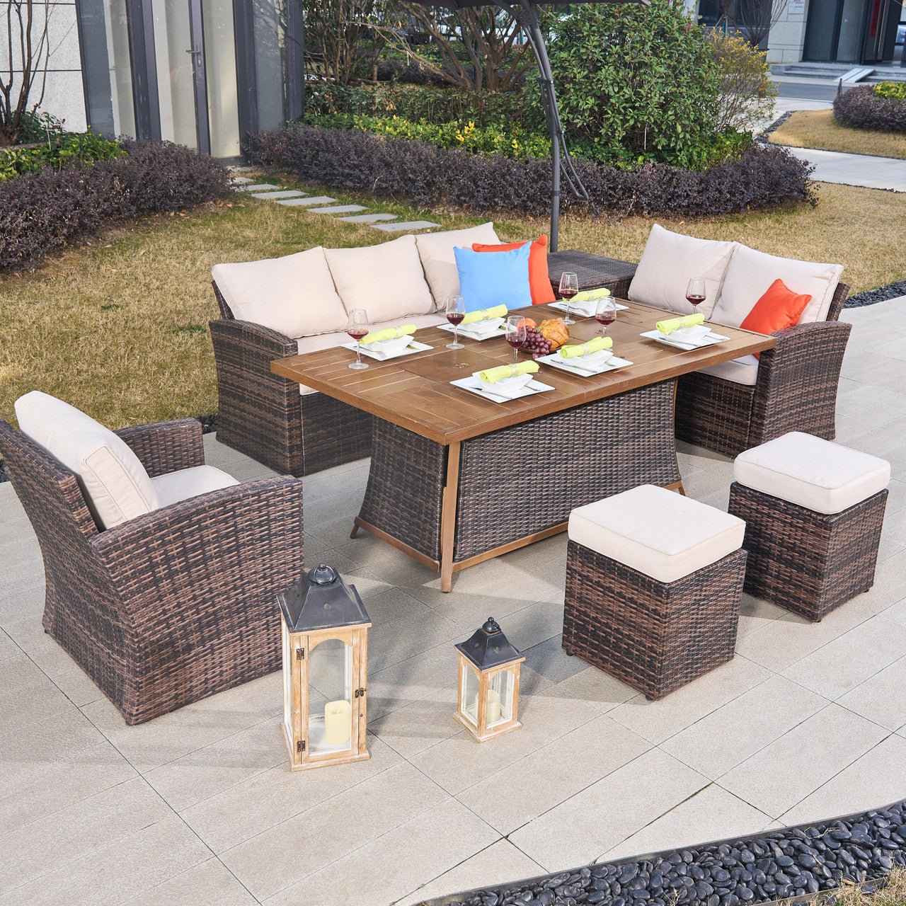 Santiago 6-Pieces Outdoor Conversation Set with Rectangular Firepit Table (PAS-1403B+1106FI)