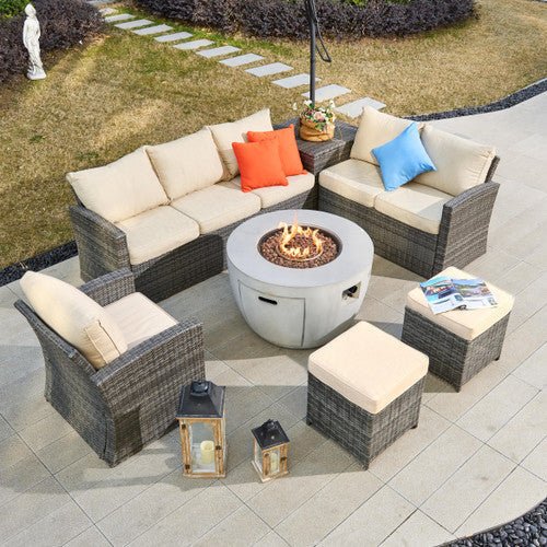Santiago 6 - Pieces Outdoor Conversation Set with Round Firepit Table (PAS - 1403B+2160) - Direct Wicker