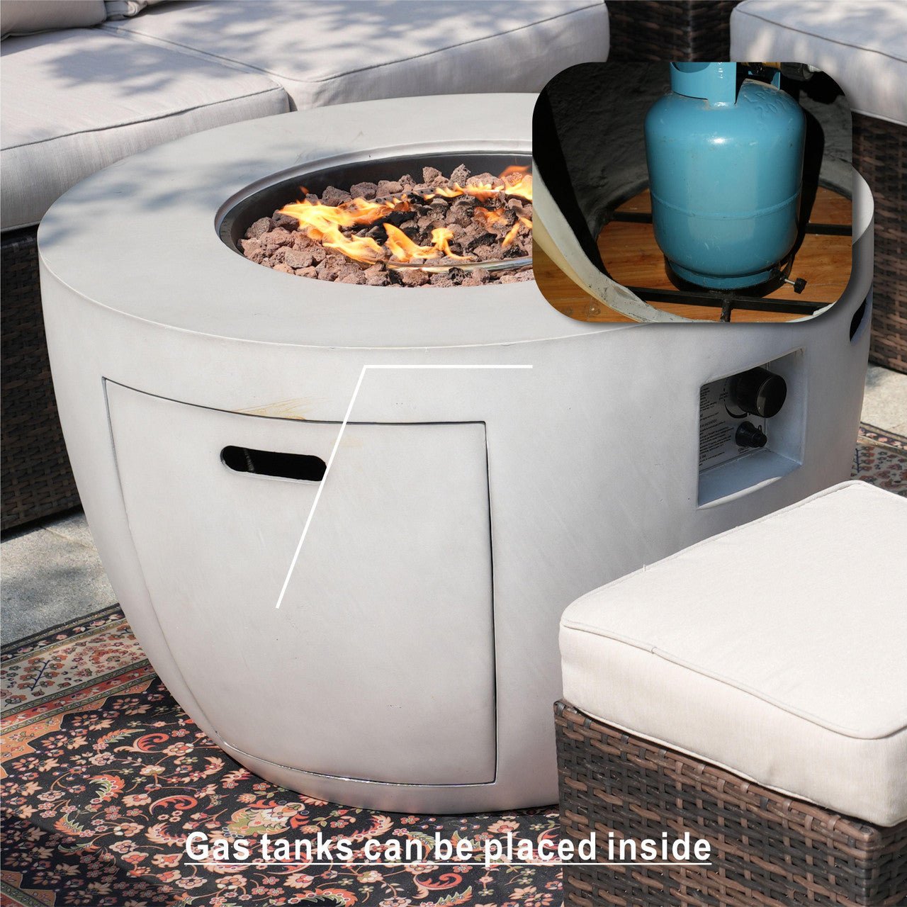 Santiago 6 - Pieces Outdoor Conversation Set with Round Firepit Table (PAS - 1403B+2160) - Direct Wicker