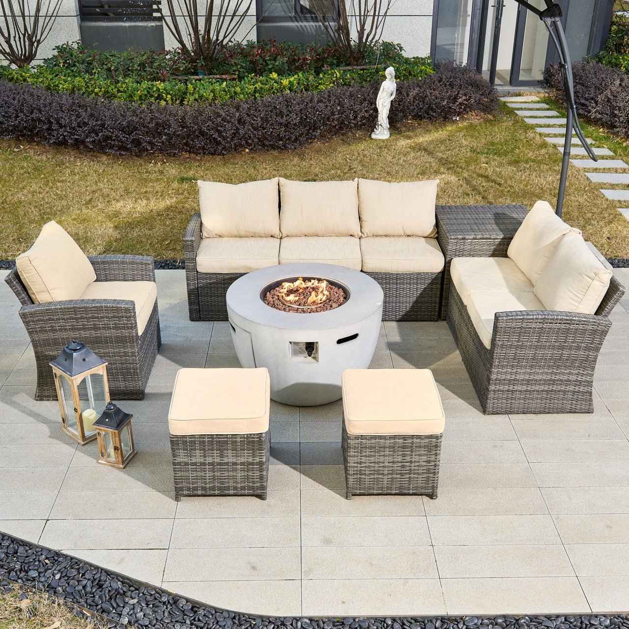 Santiago 6-Pieces Outdoor Conversation Set with Round Firepit Table (PAS-1403B+2160)